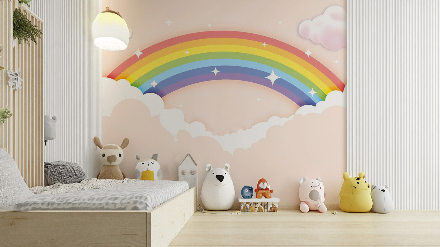 Cheerful Rainbow Wall Mural for Children’s Spaces