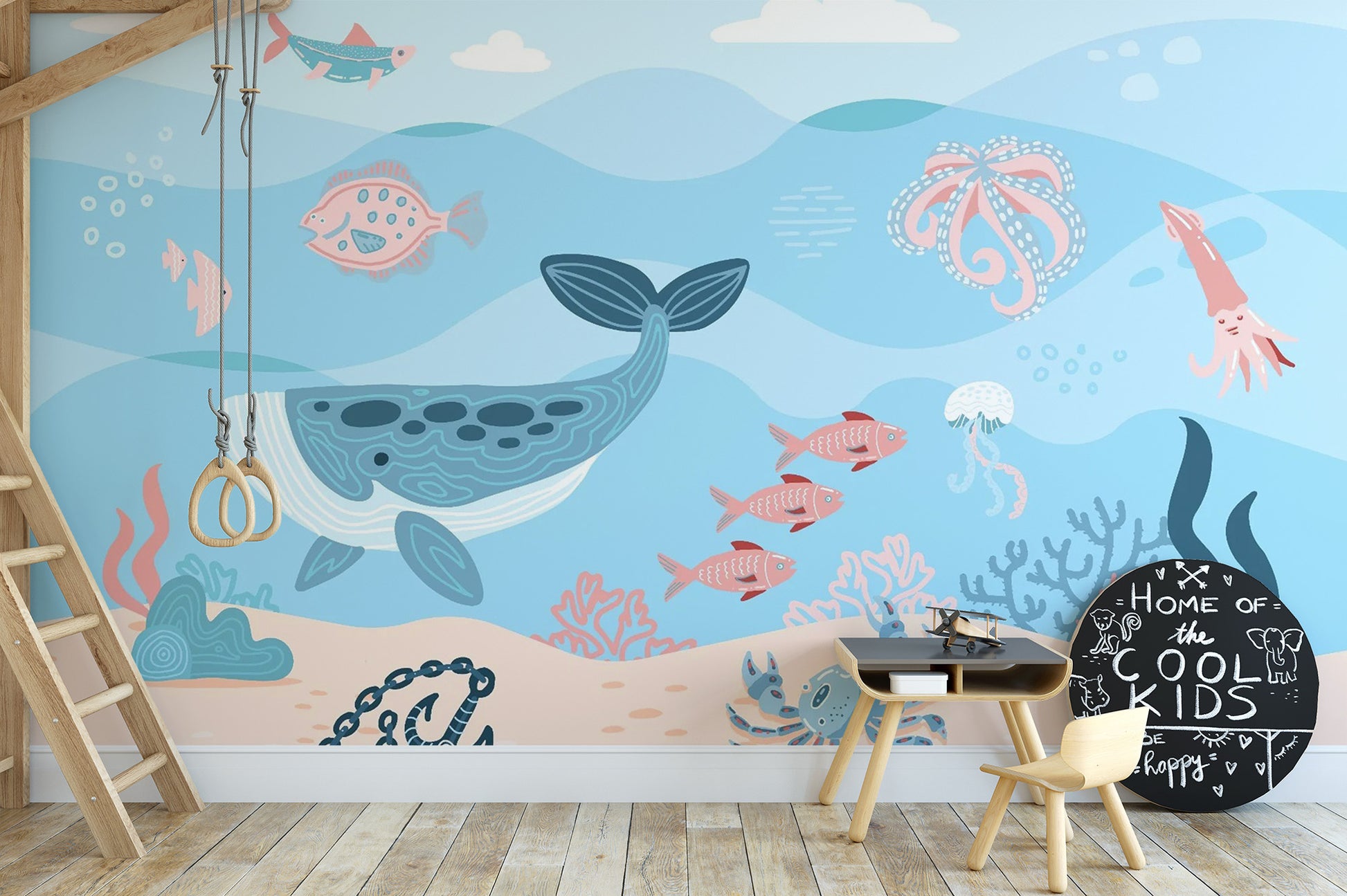 Ocean-Themed Underwater Fish Wallpaper Design