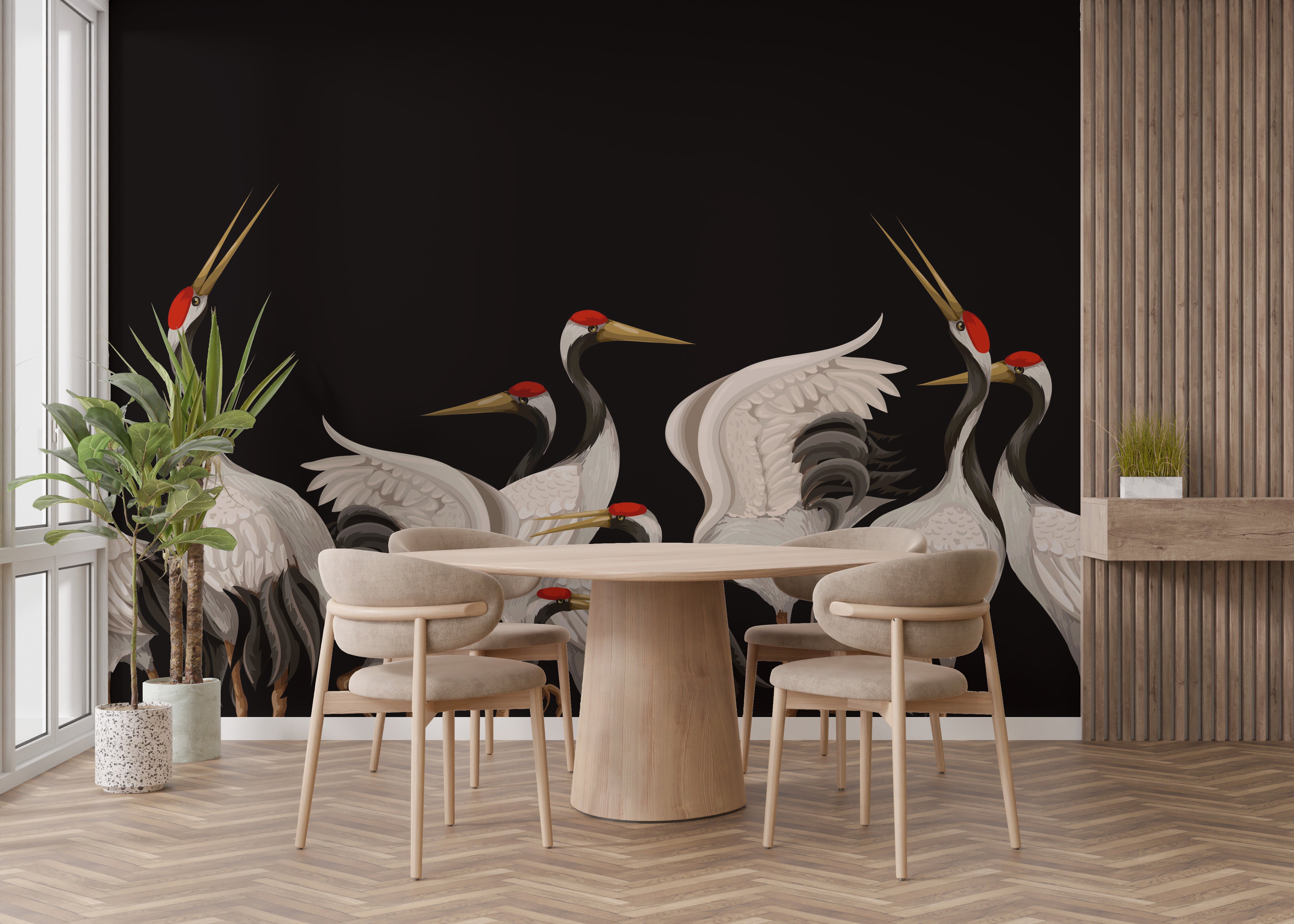 Cranes mural showcasing timeless serenity