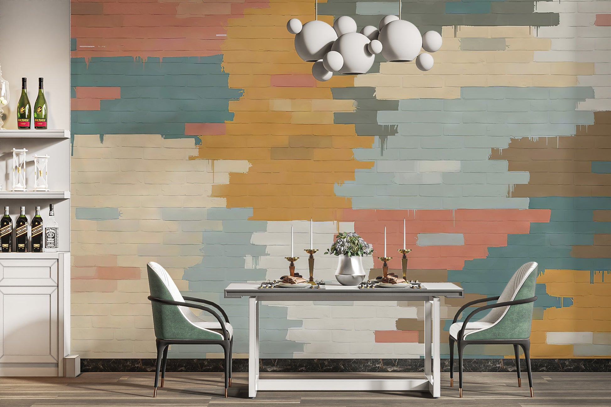 Create a cozy dining room with rustic Painted Brick Illusion Mural.