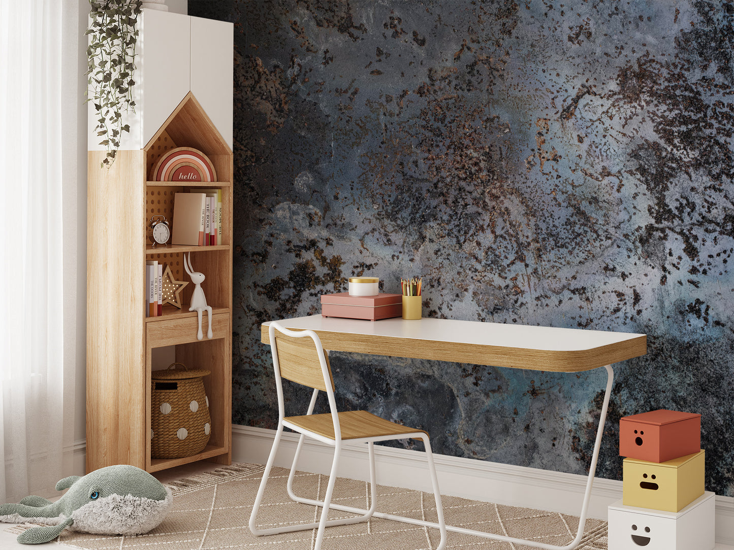 Rustic Oxidized Blue Metal Wallpaper
