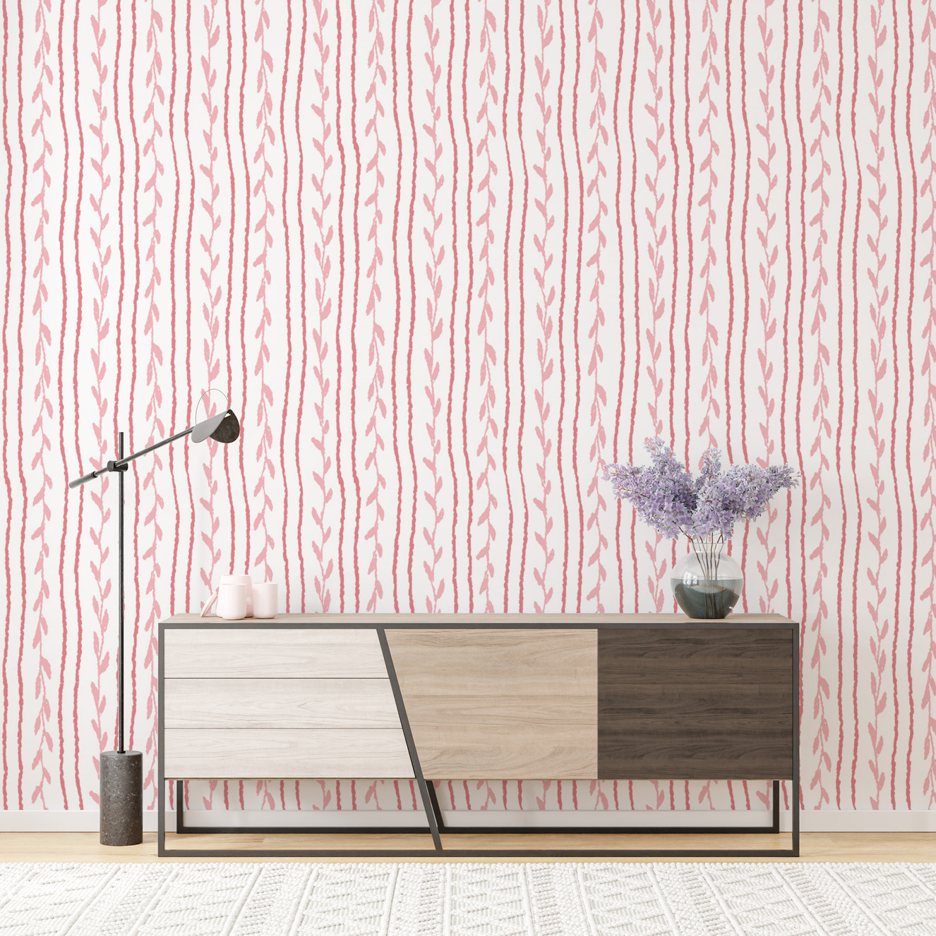 Elegant soft vines pink wallpaper for a serene, romantic vibe.
