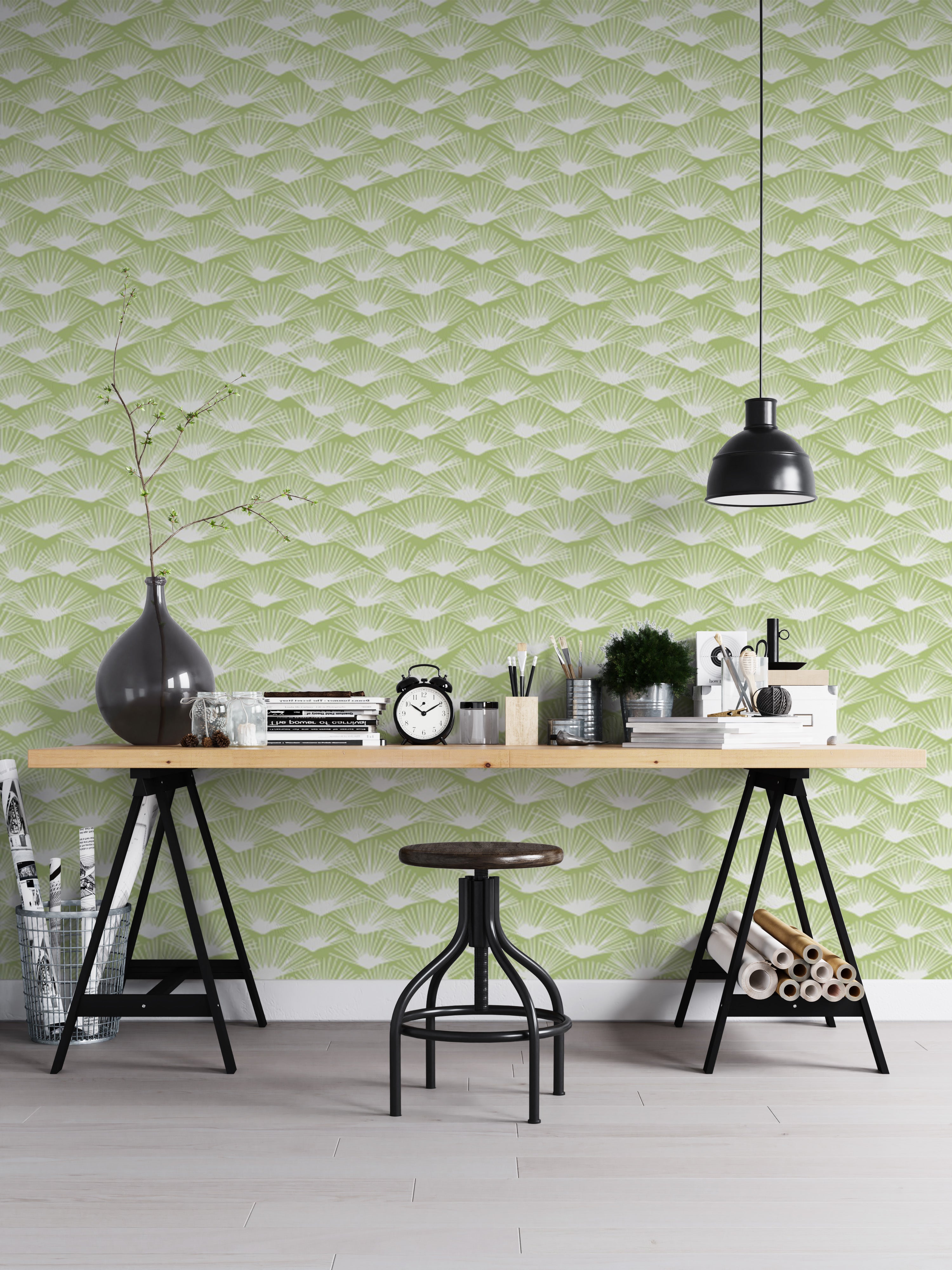 Sophisticated Tropical Sage wallpaper for serene interiors.
