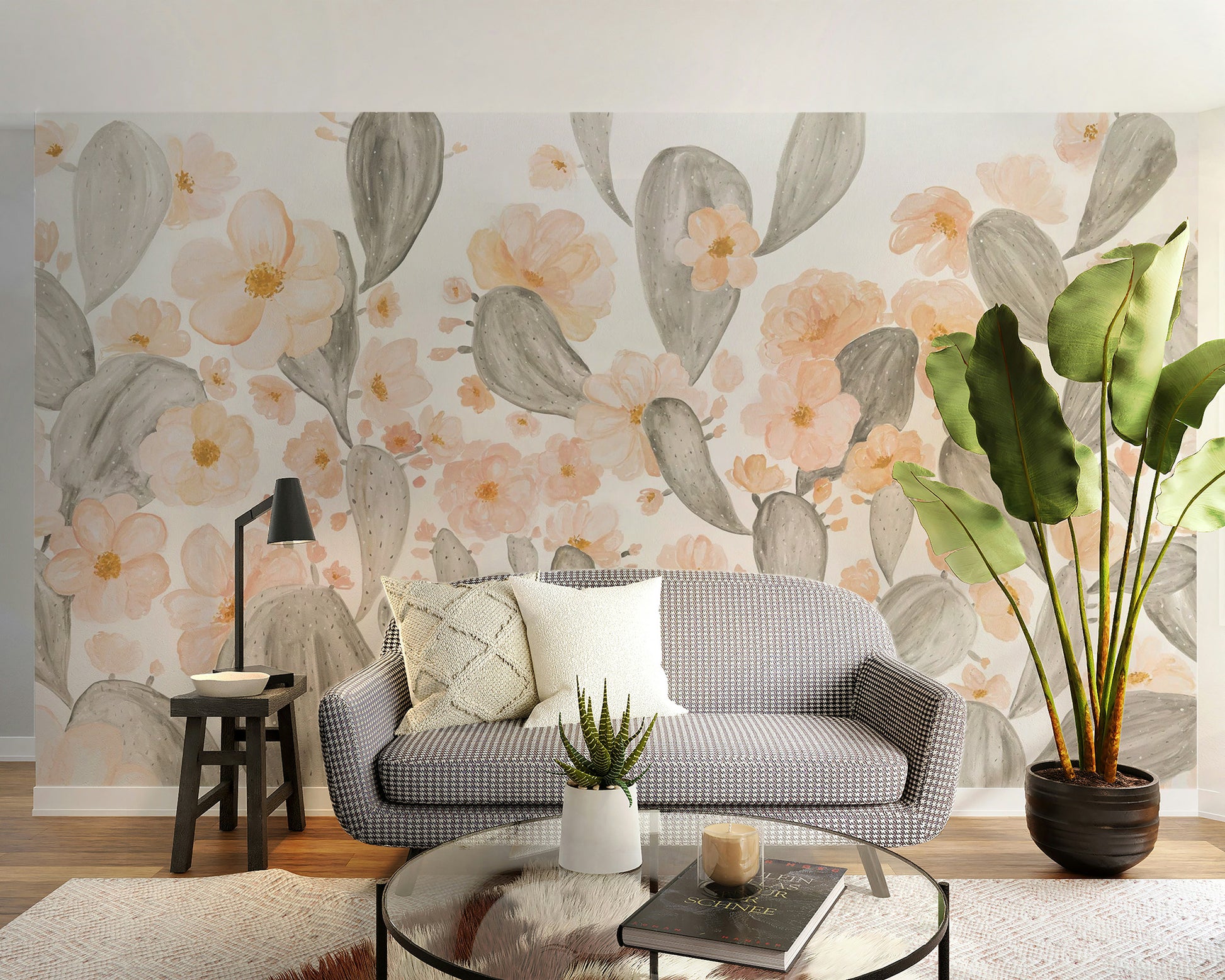 Watercolour Cactus Floral Wallpaper mural idea
