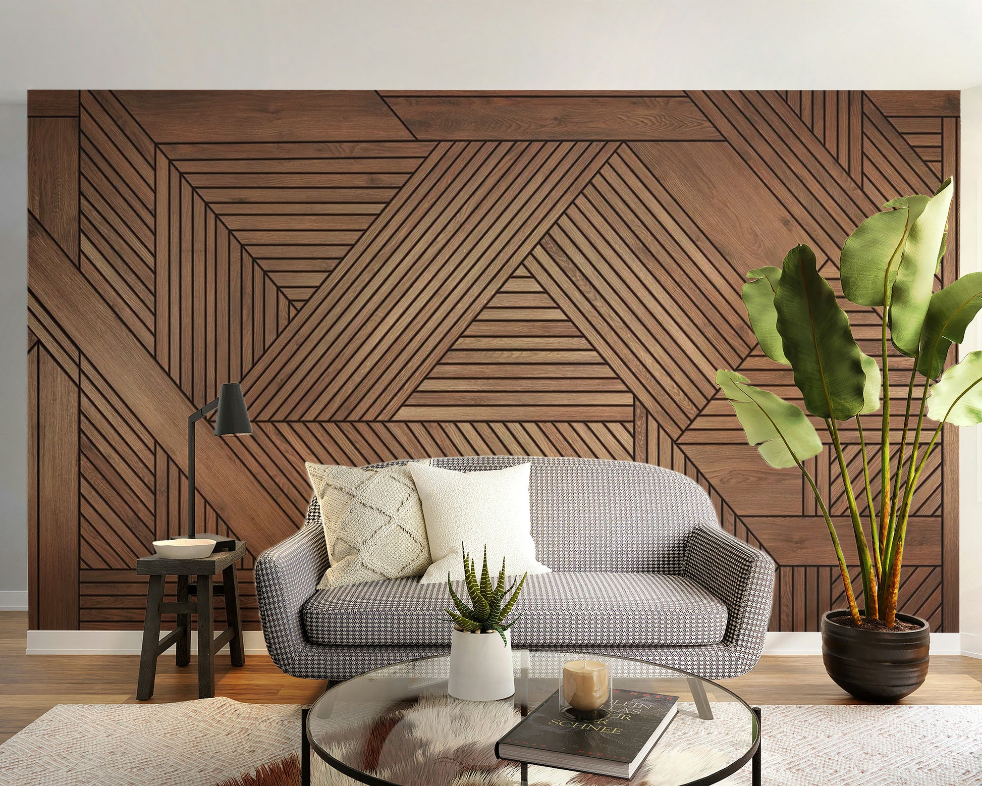 Artistic geometric wooden wallpaper mural product
