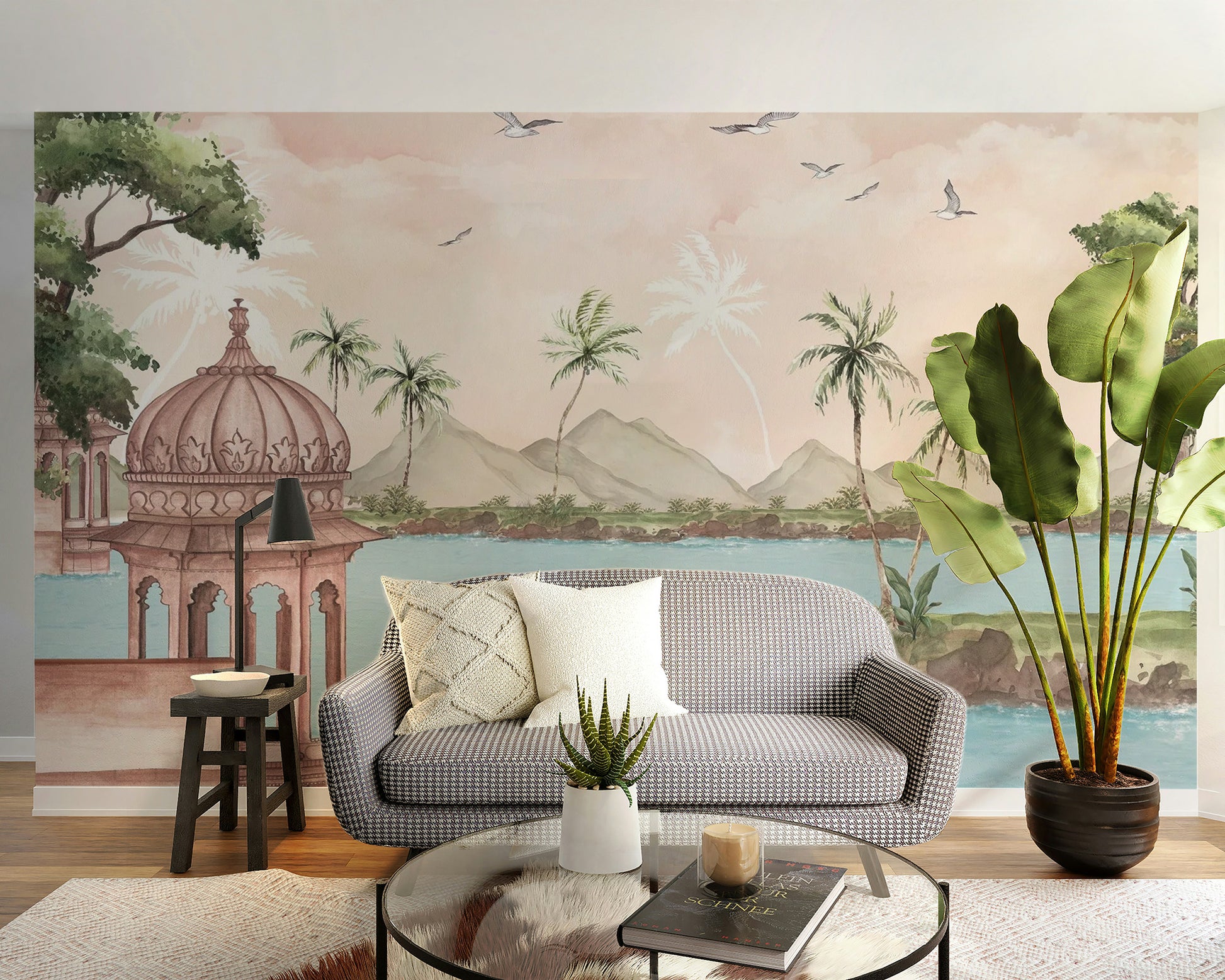 Watercolour Lakeside View Wall Mural for nature lovers
