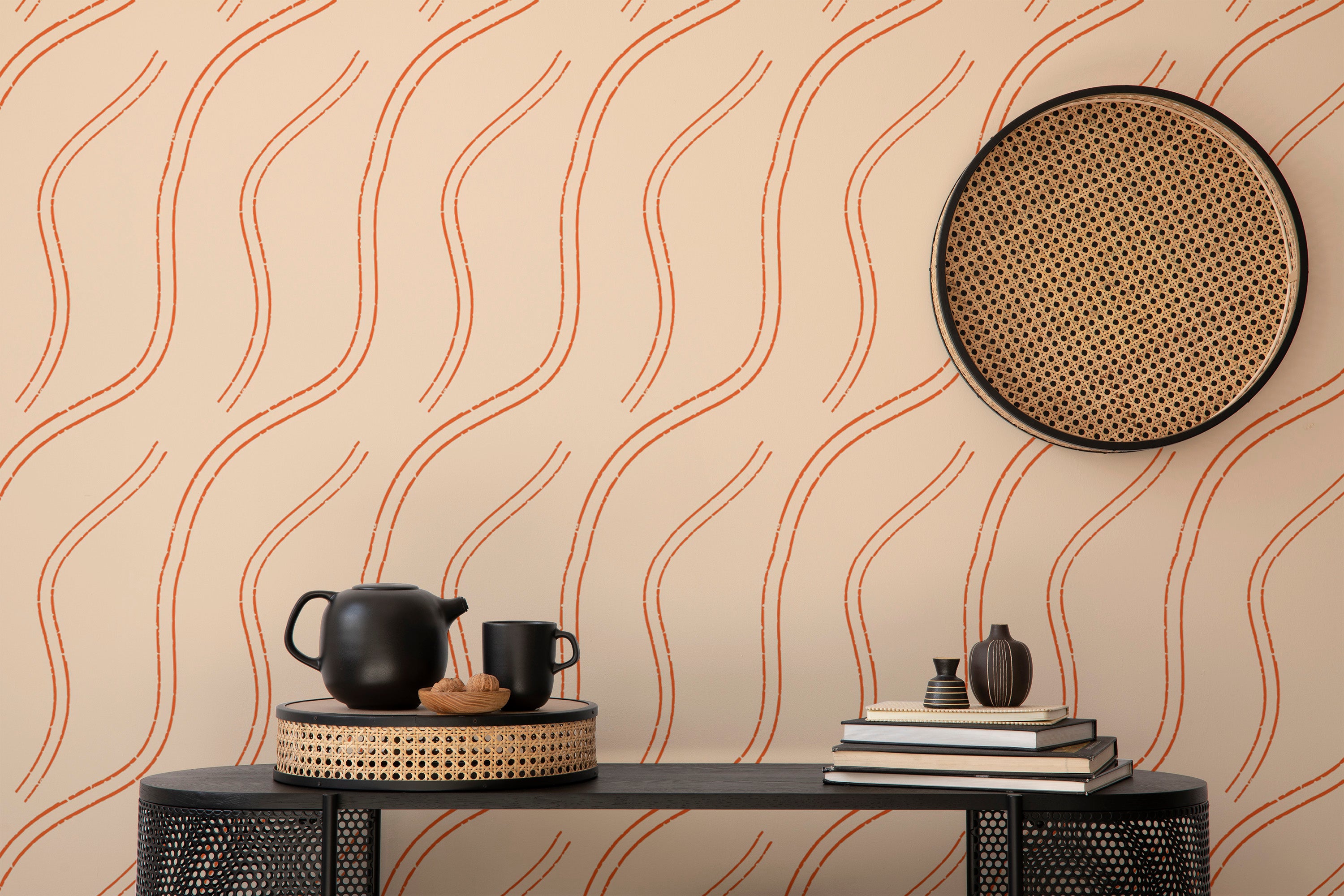 Stylish Orange Lines Mindfulness Zen Wallpaper for decor
