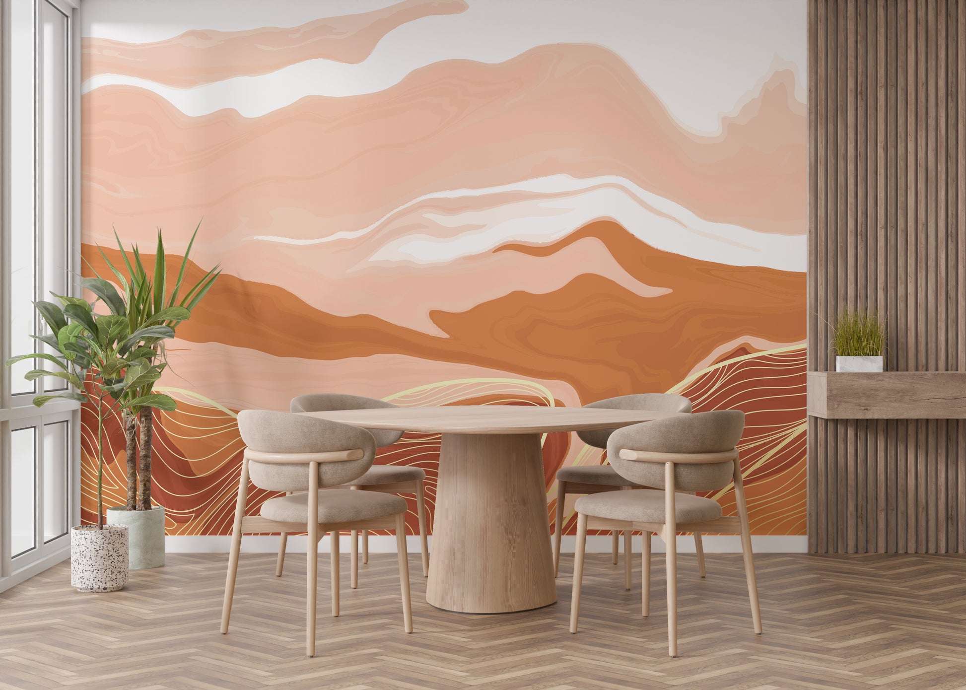 Vibrant orange wavy marble wallpaper mural