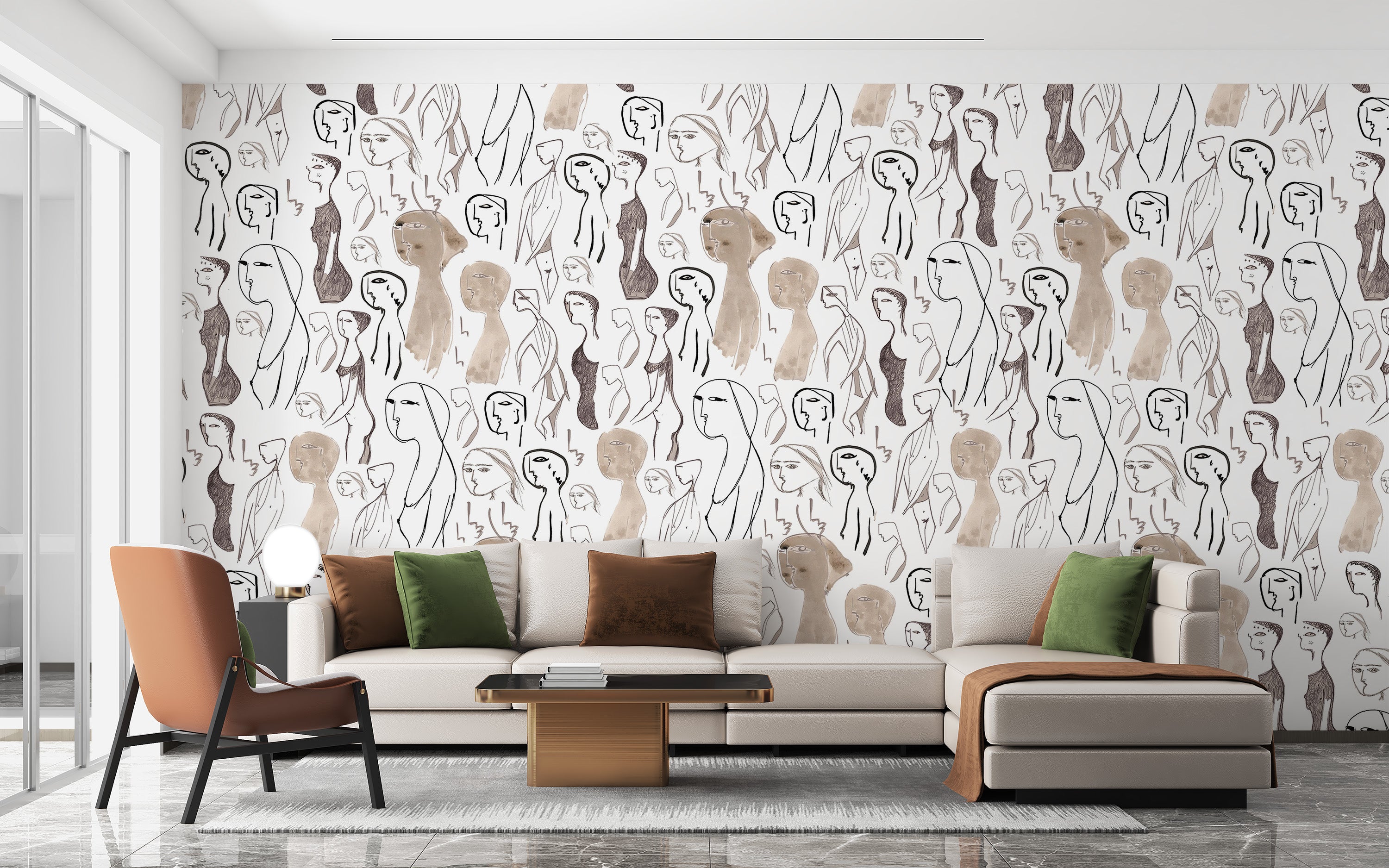 Abstract faces mural adds charm to living room