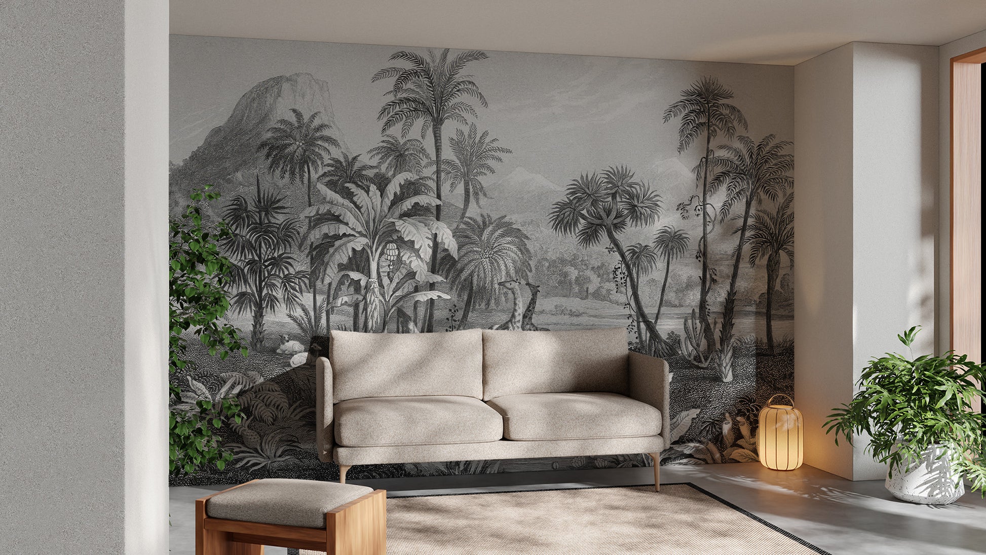 Monochrome Vintage Jungle Peel and Stick Wallpaper