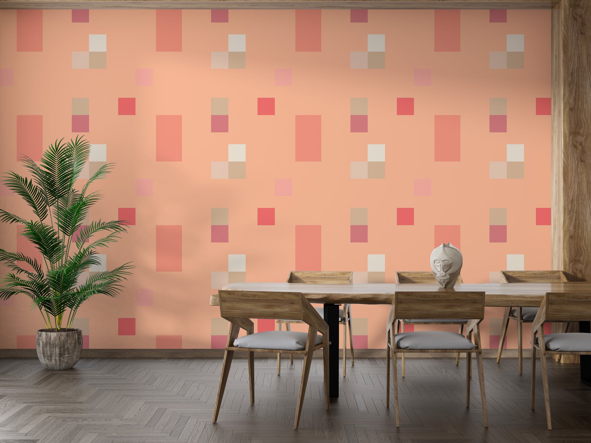 Refresh rooms with Peach Fuzz Tile Pattern Wallpaper