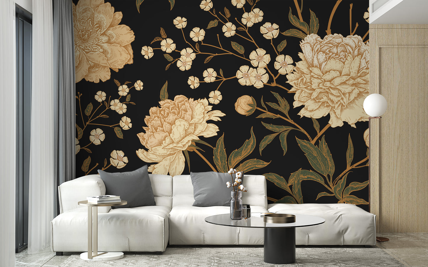 Dark Peony Flowers Wallpaper Murals