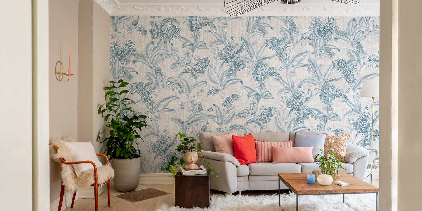 Evolution-themed tropical wallpaper mural for nature lovers.
