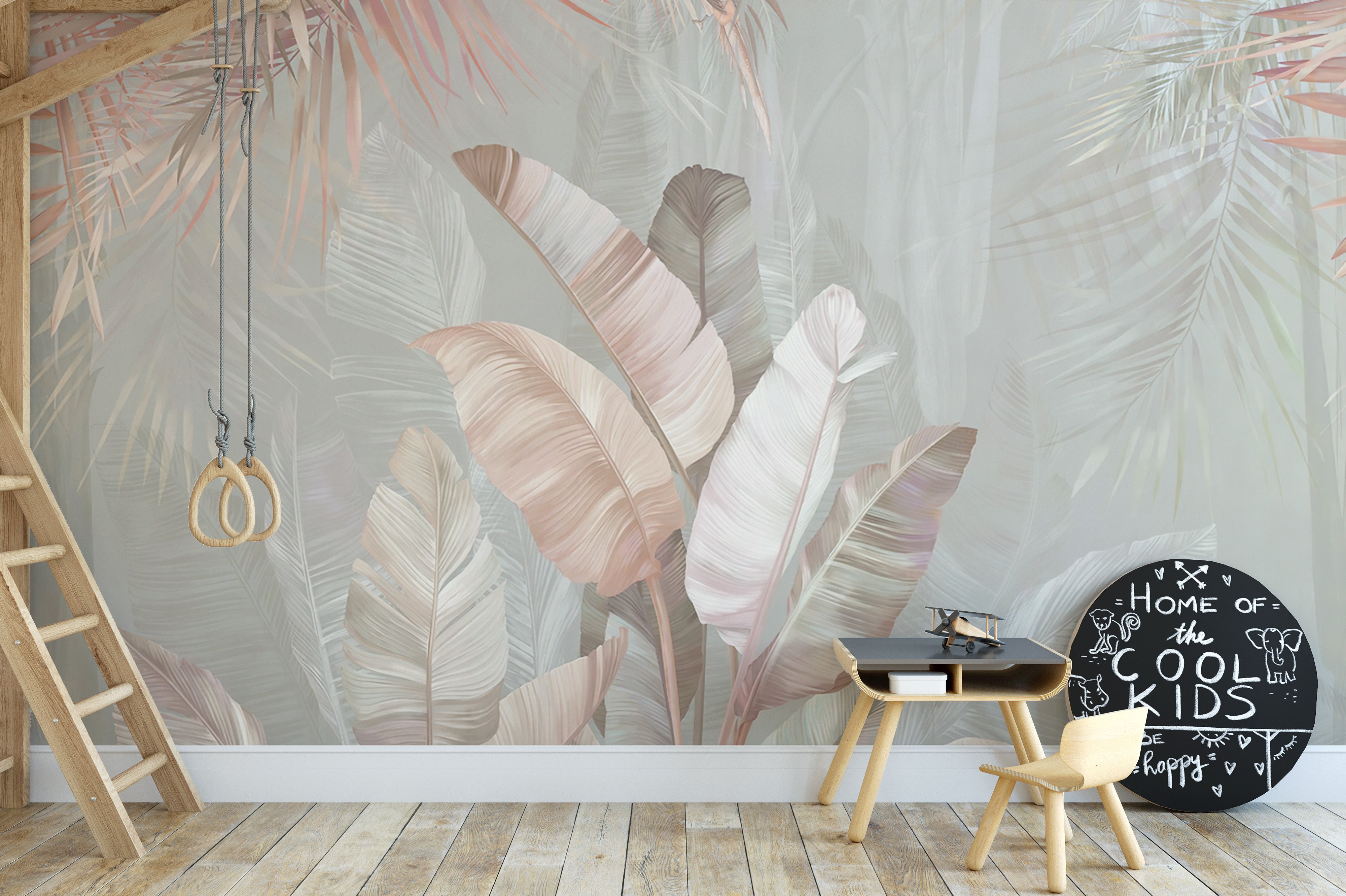 Muted Color Tropical Leaf Wallpaper
