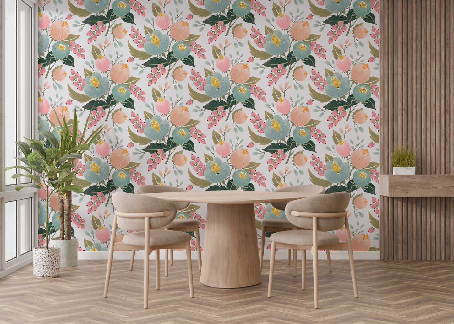 Cheerful spring flowers in a wallpaper