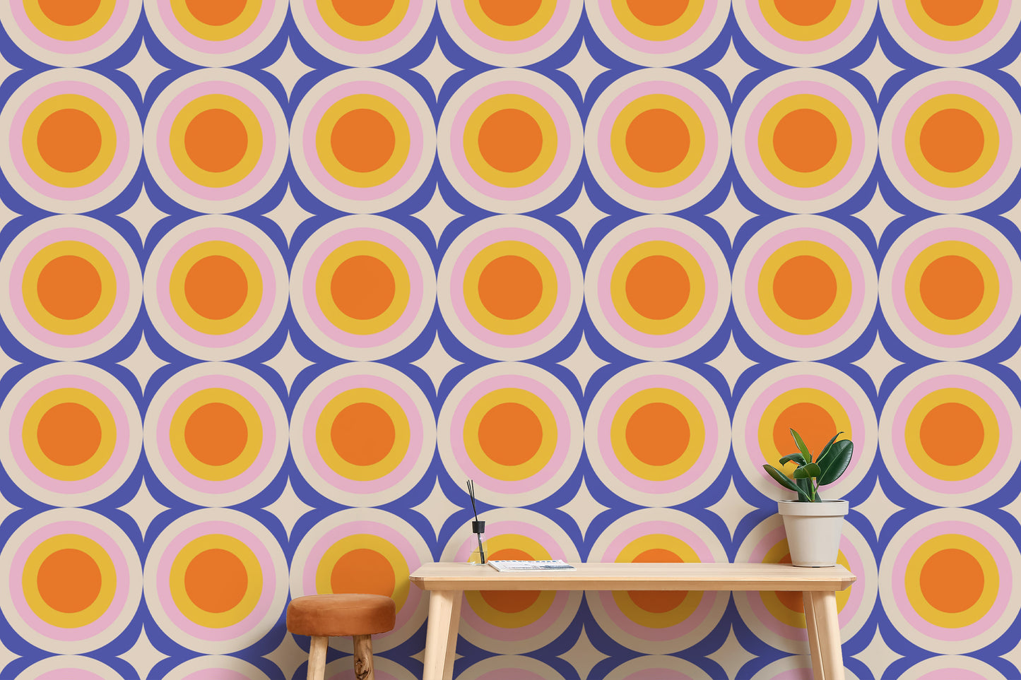 Modern groovy wallpaper with dot geometry
