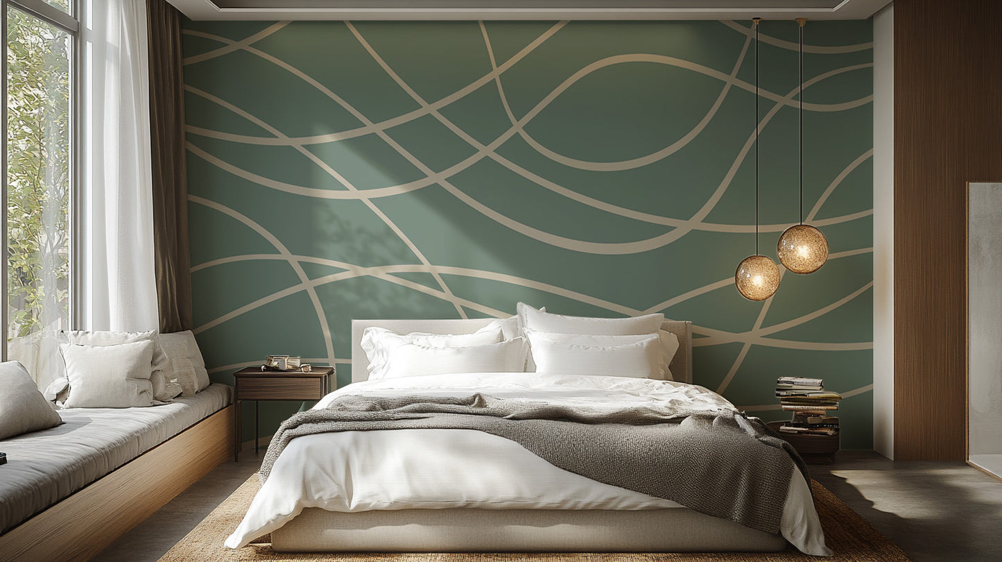 Subtle abstract wallpaper with flowing green lines