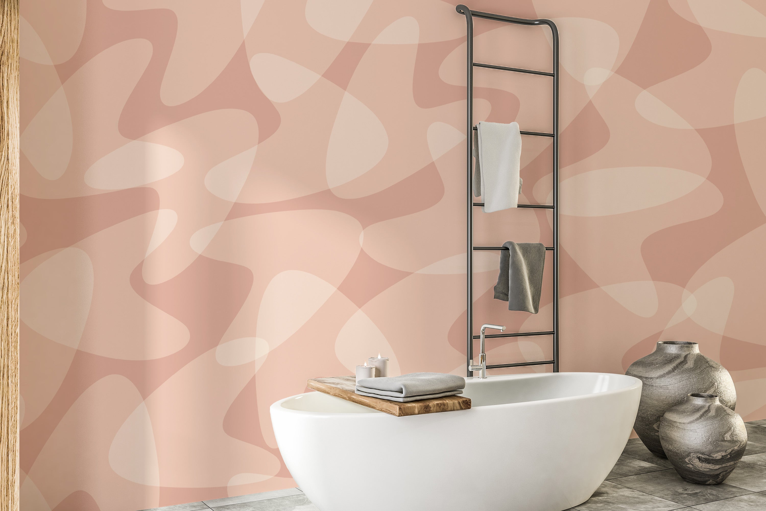 Peach-colored wallpaper with retro inspiration