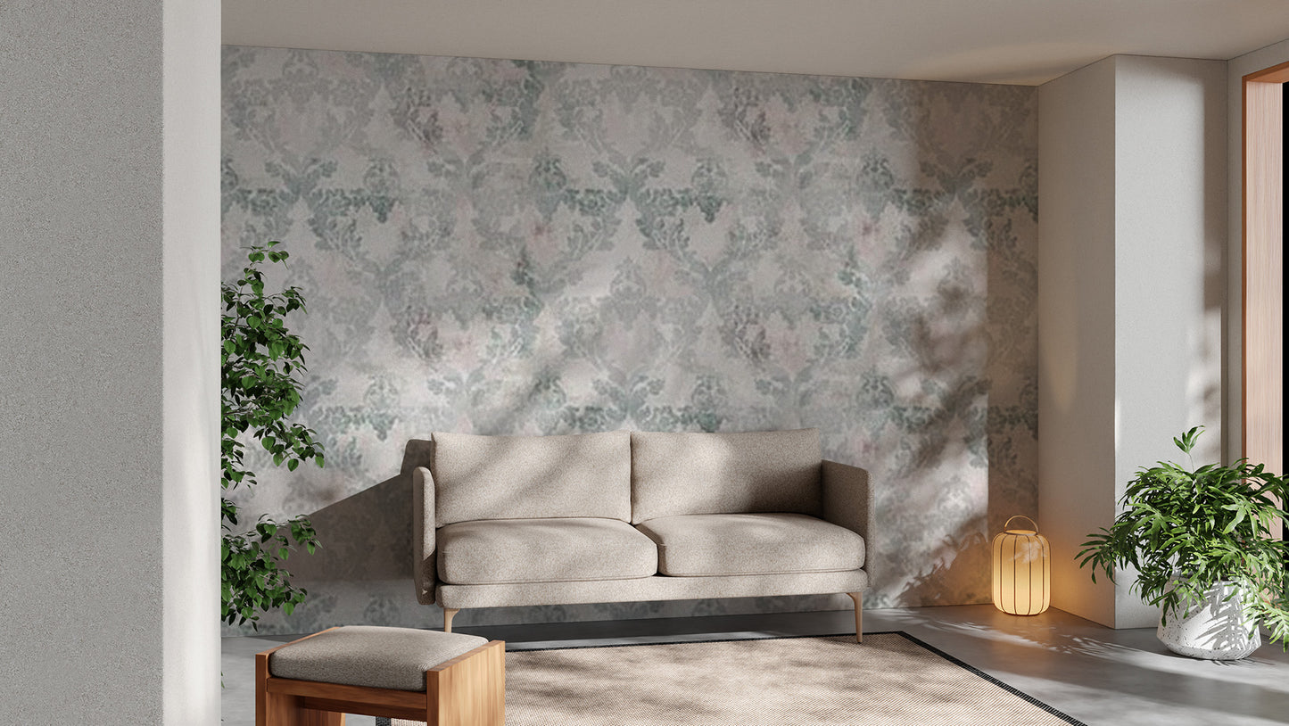 Elegant damask wallpaper in soft pink tone
