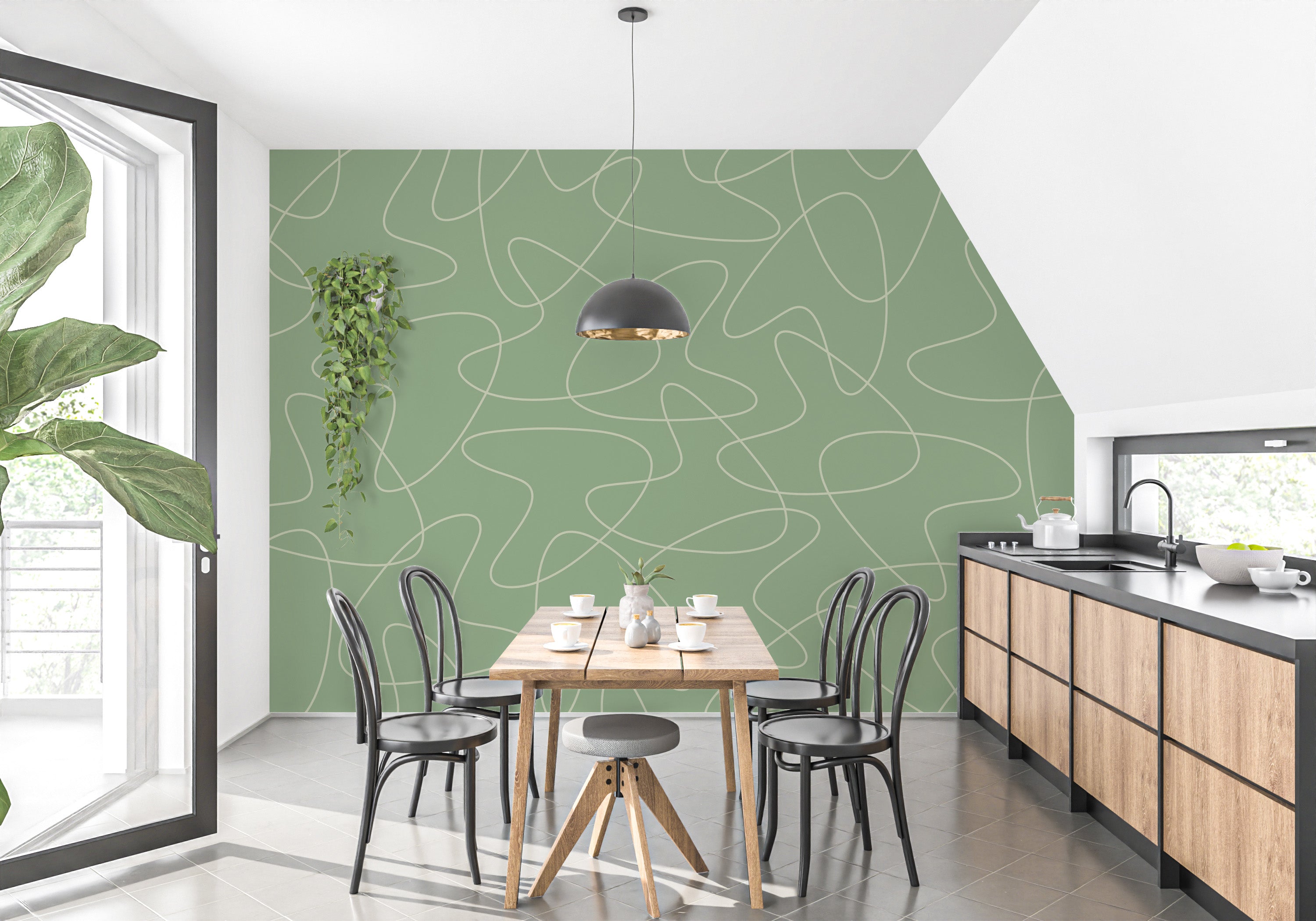 Mid-century modern wallpaper with boomerang design