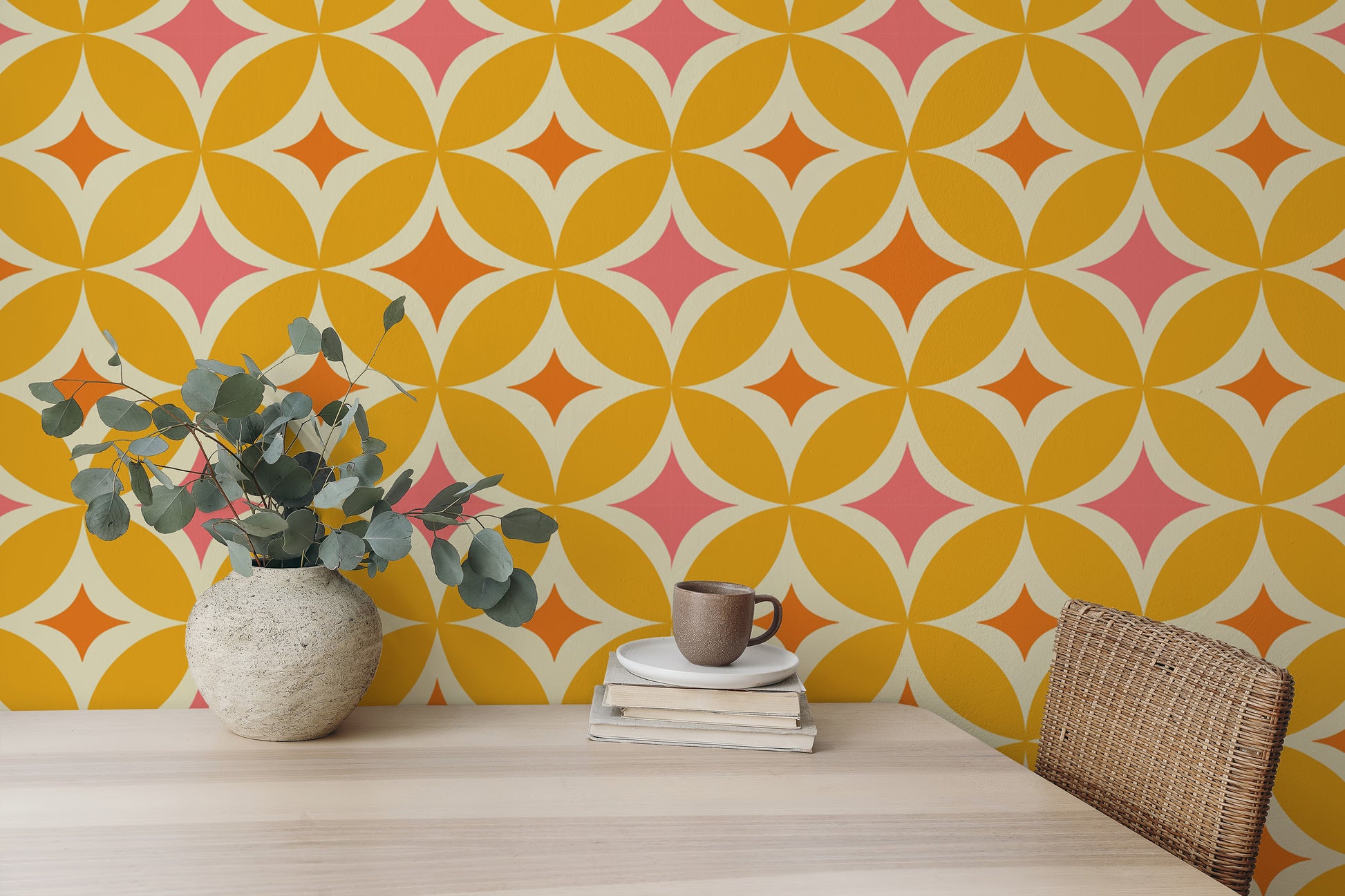 Classic Portuguese Yellow Tiles Azulejos Design Wallpaper style