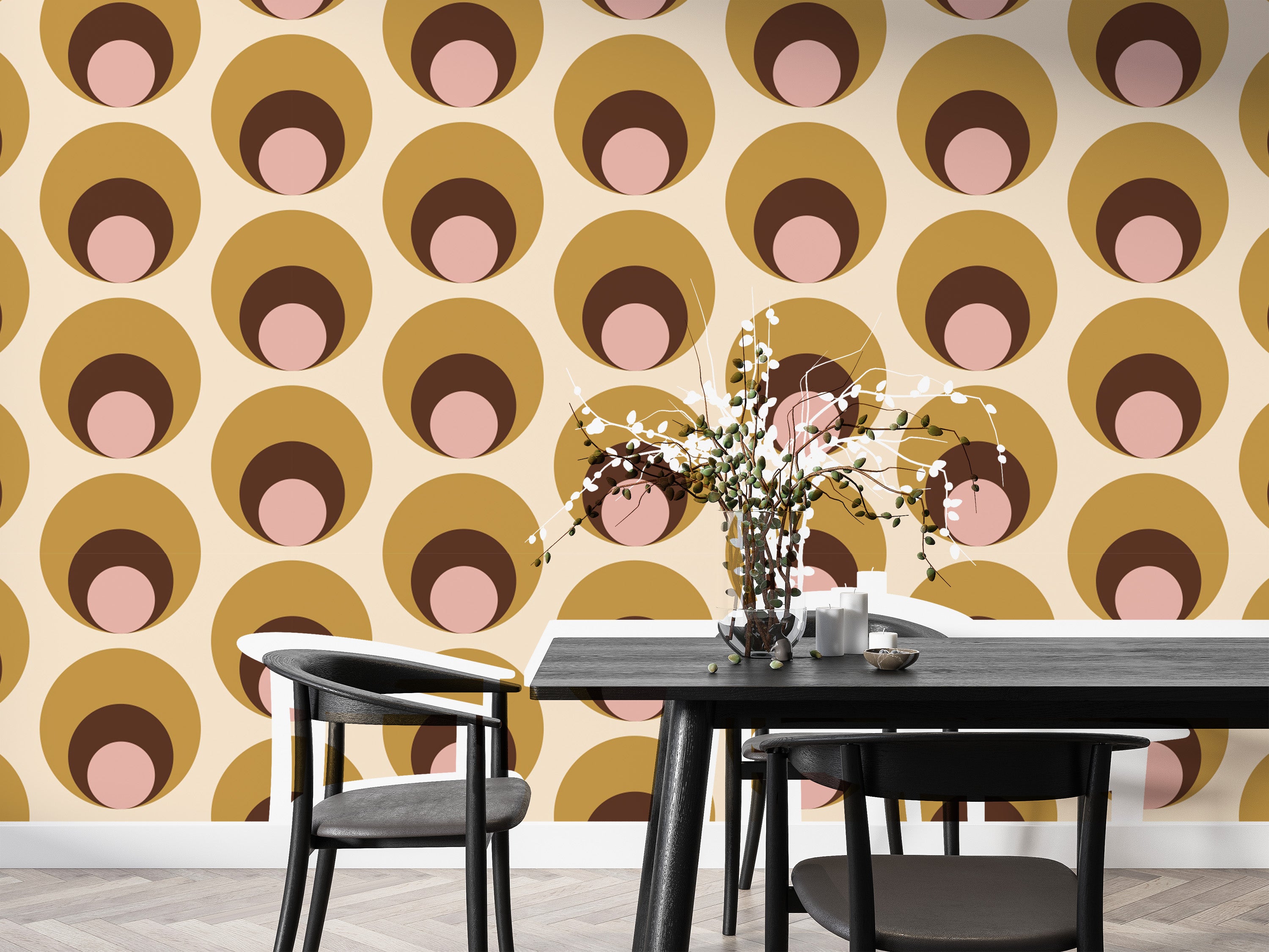 Retro dots apricity beige mural wallpaper
