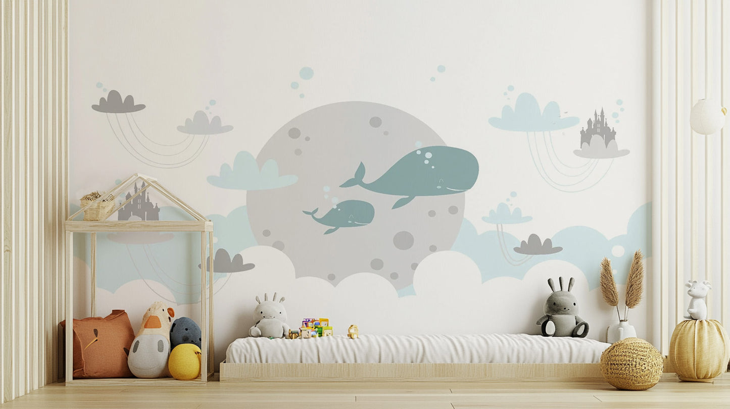 Sweet Cute Baby Room Cartoon Fish Wallpaper Mural mural
