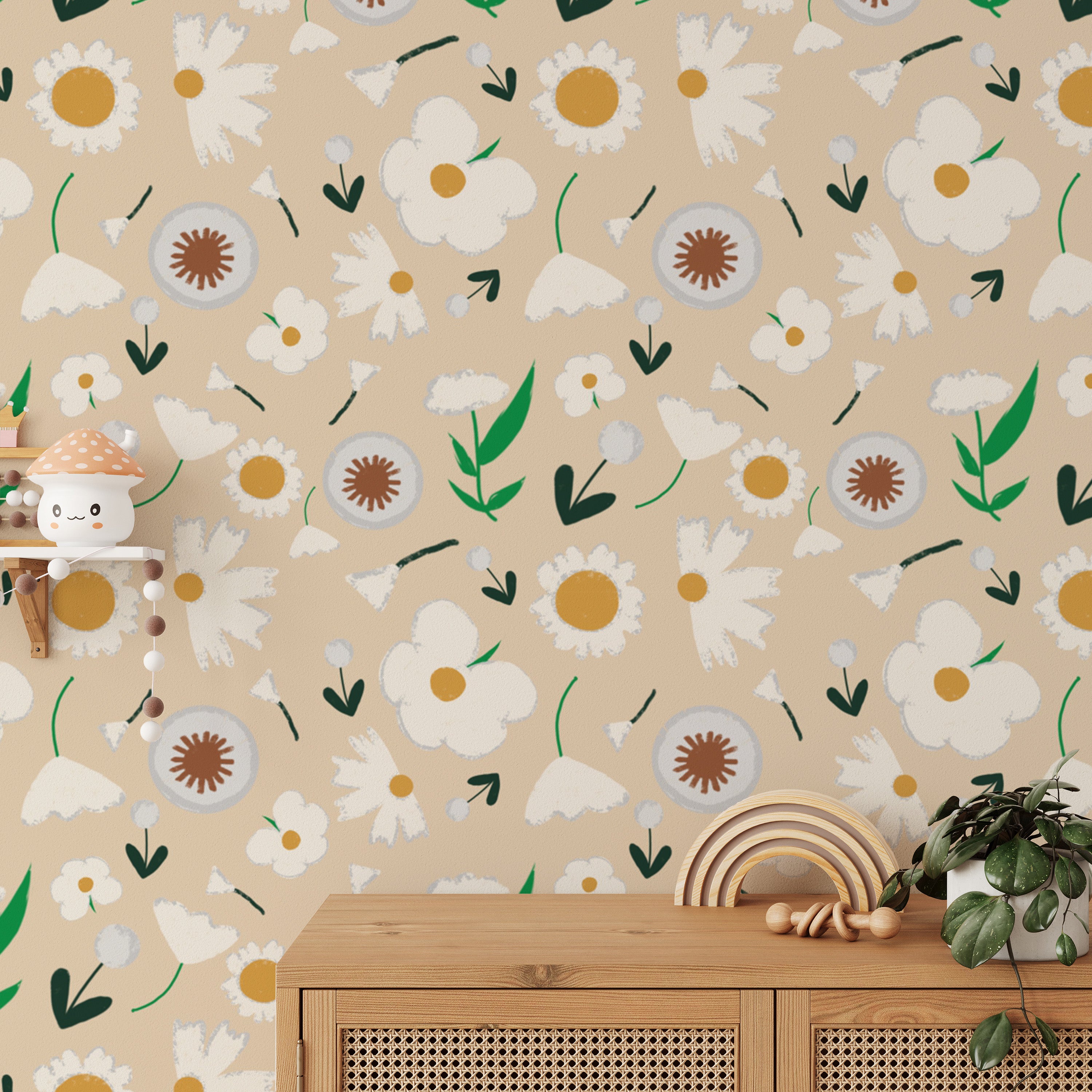 Elegant Marigold and Dandelion Pearl Wallpaper
