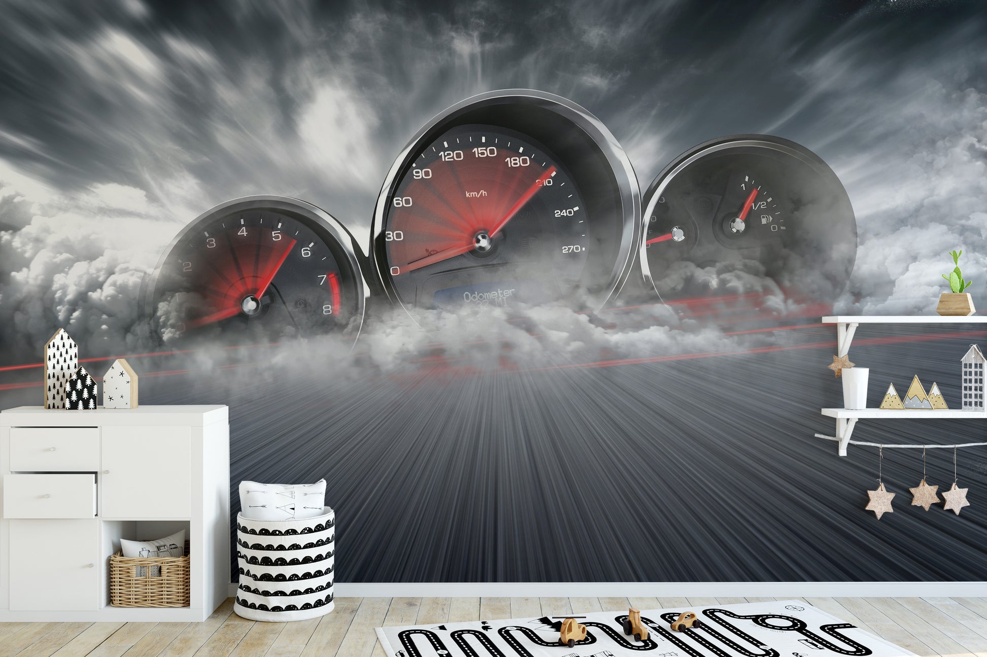 Speedometer-themed mural for interiors
