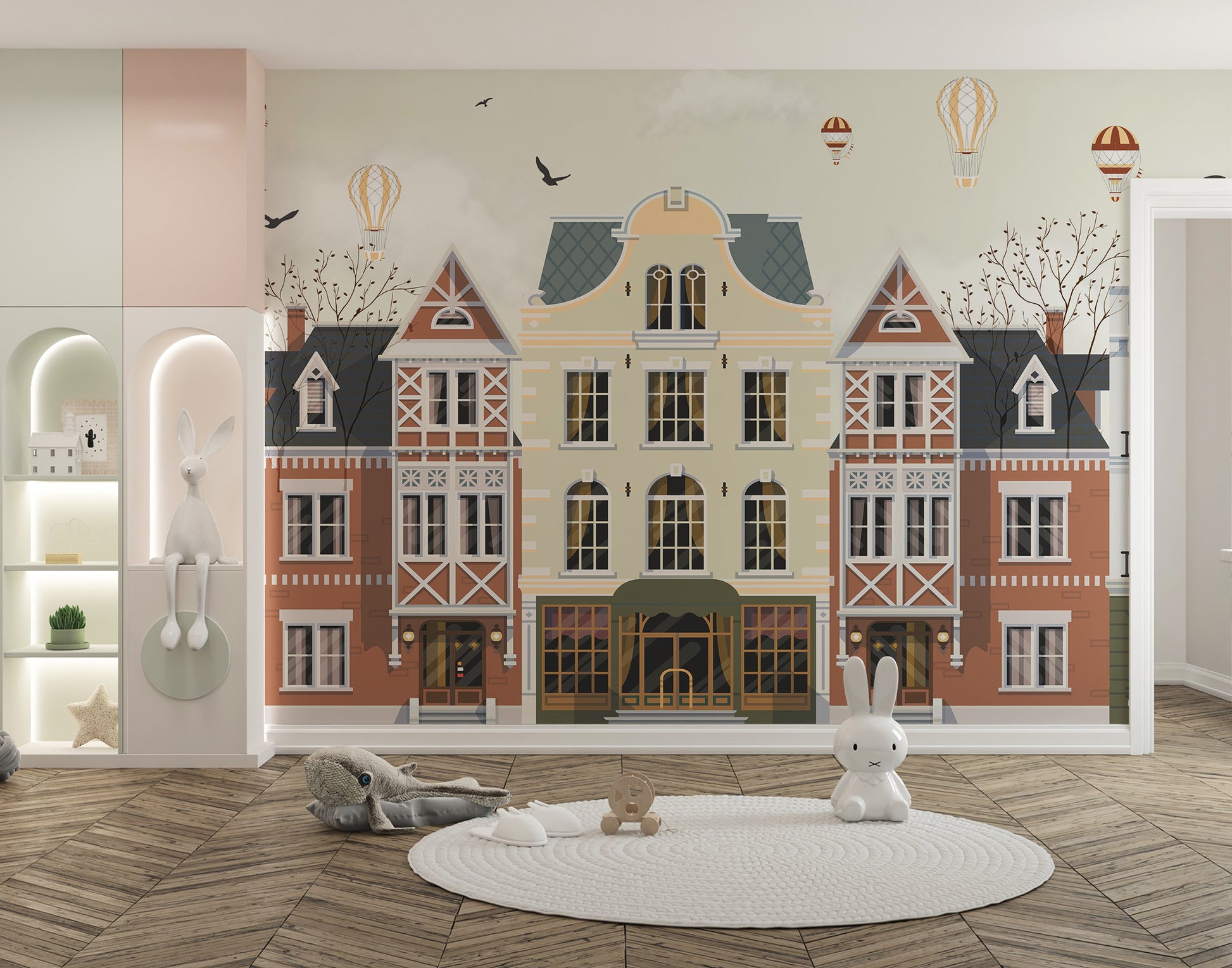 Creative vintage townscape wallpaper mural for classic decor.