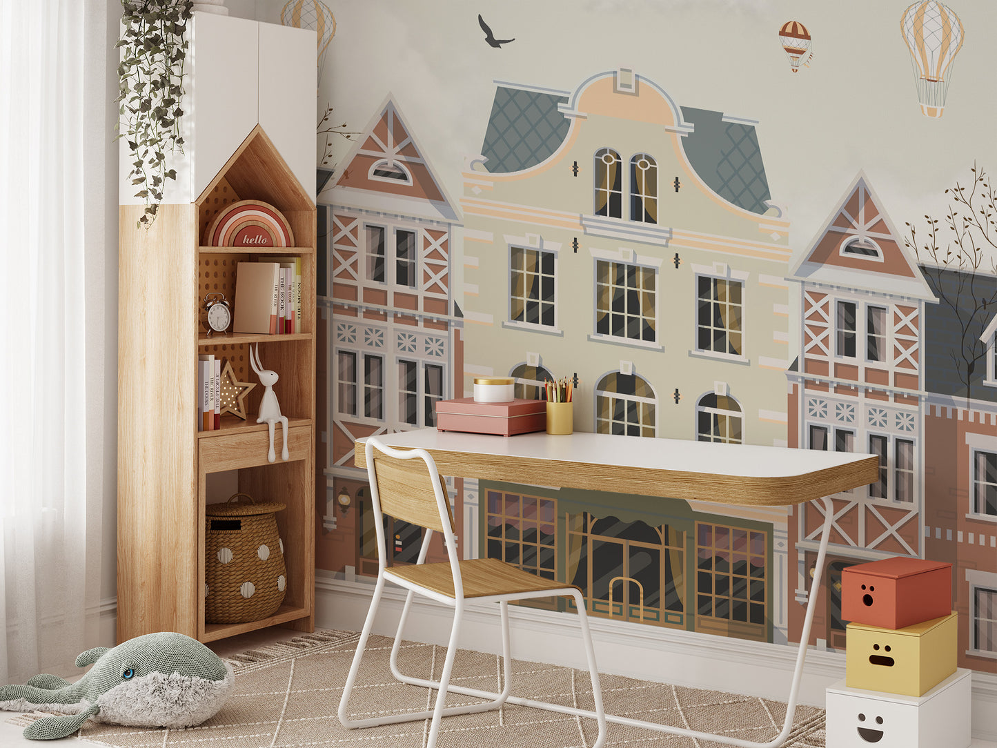 Vintage Townscape Balloons Wall Mural