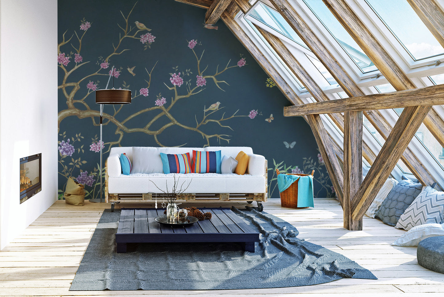 Intricate chinoiserie floral wallpaper for walls