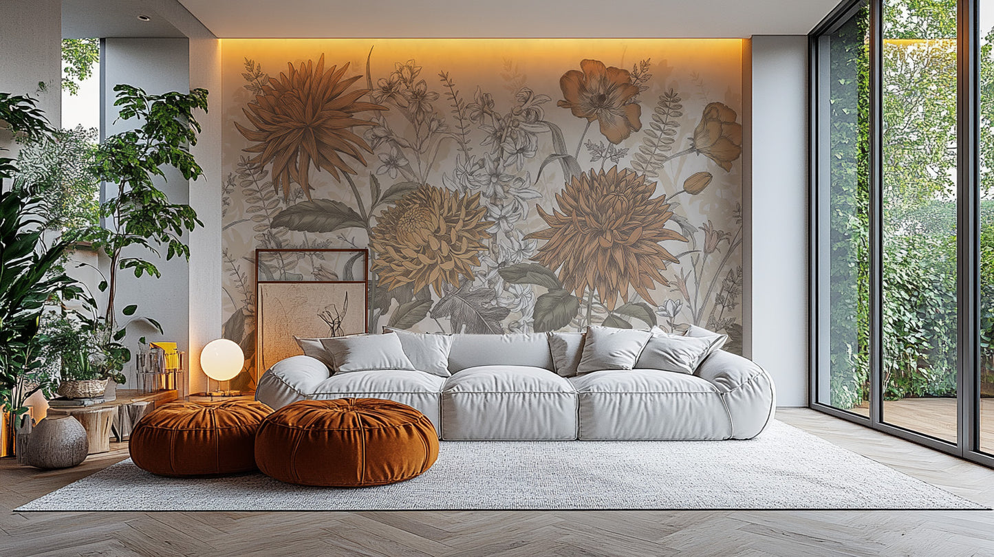 Rustic Botanical Artistry Mural - Giffywalls