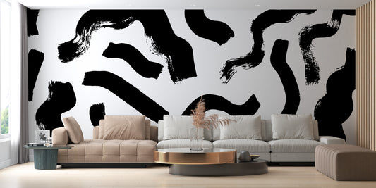 Modern Art Black Brushstrokes Wallpaper accents living rooms