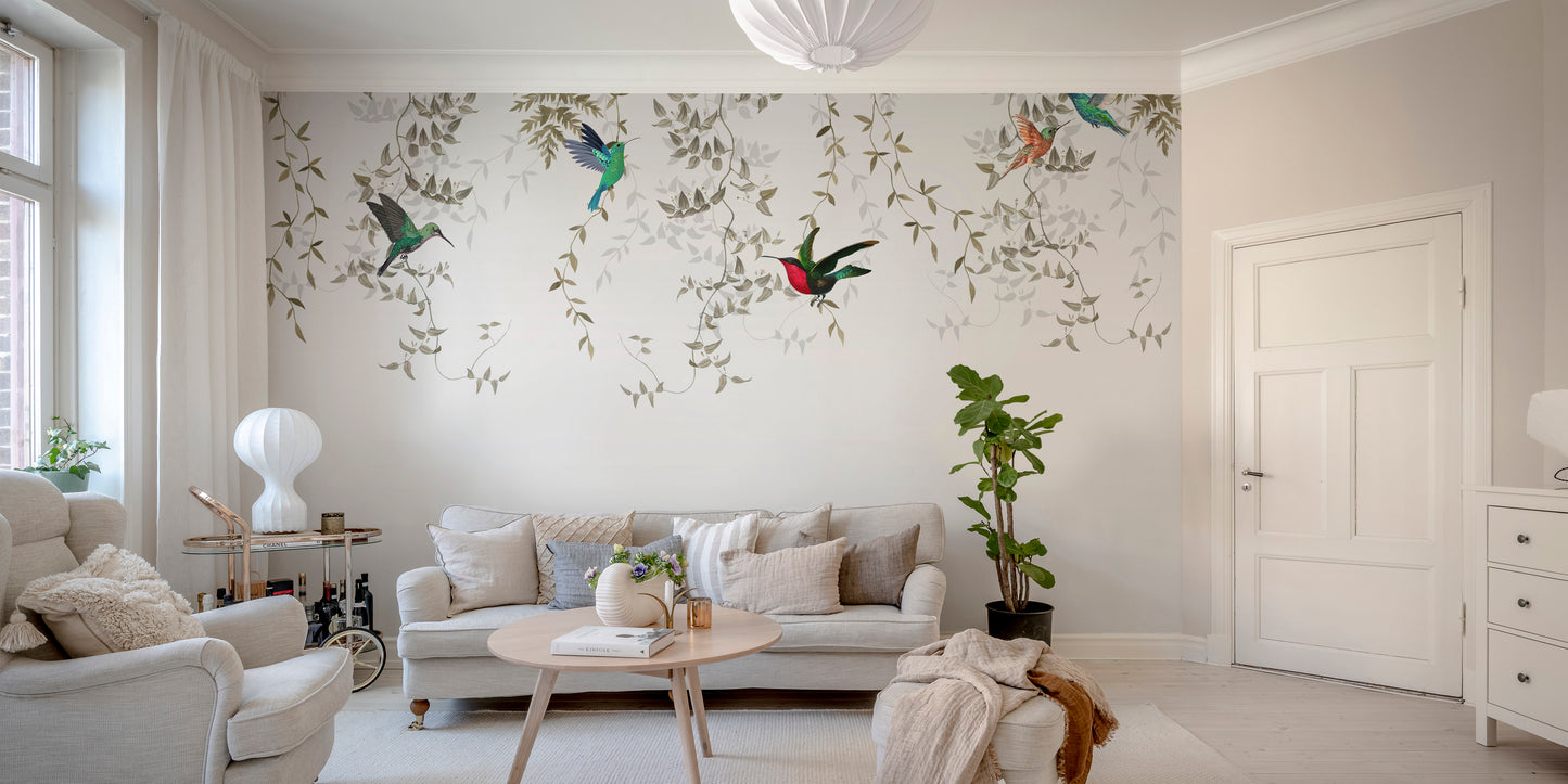 Graceful Hummingbird Haven mural wallpaper design