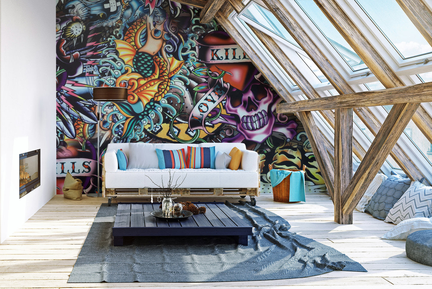 Vibrant Tattoo Style Graffiti Wall Mural