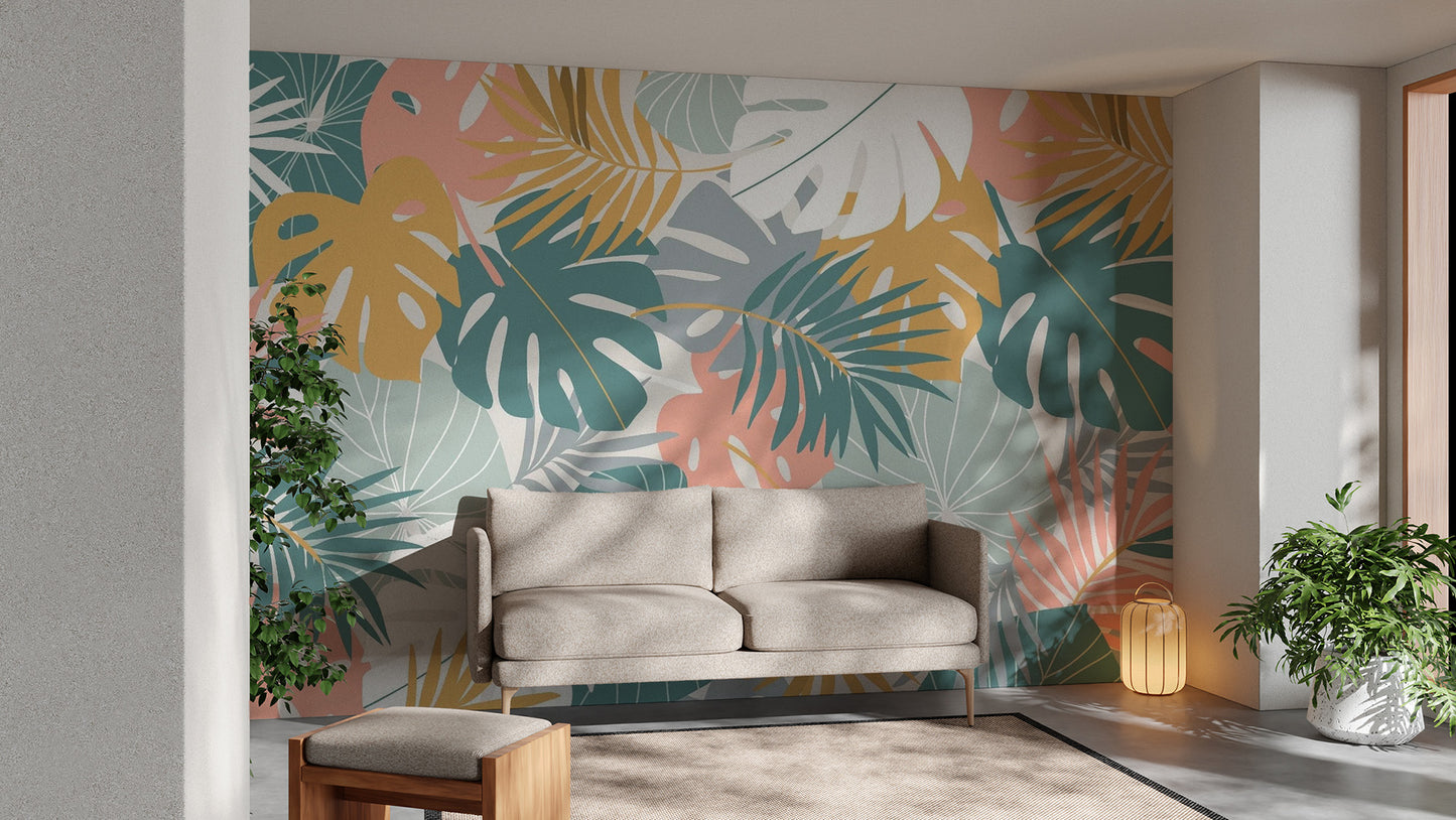 Tropical Colorful Leaves Wallpaper Mural