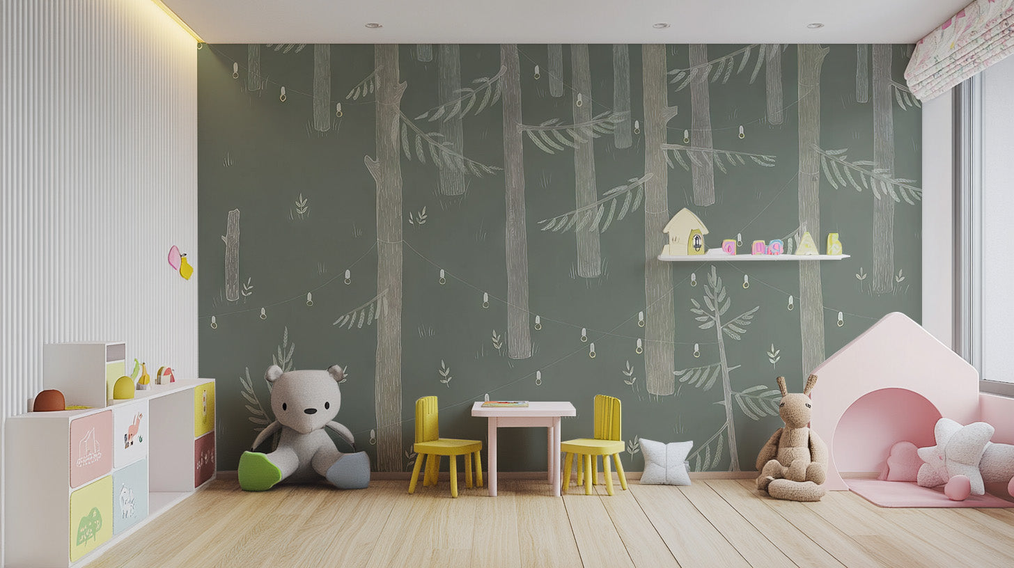 Gentle forest light mural for babies