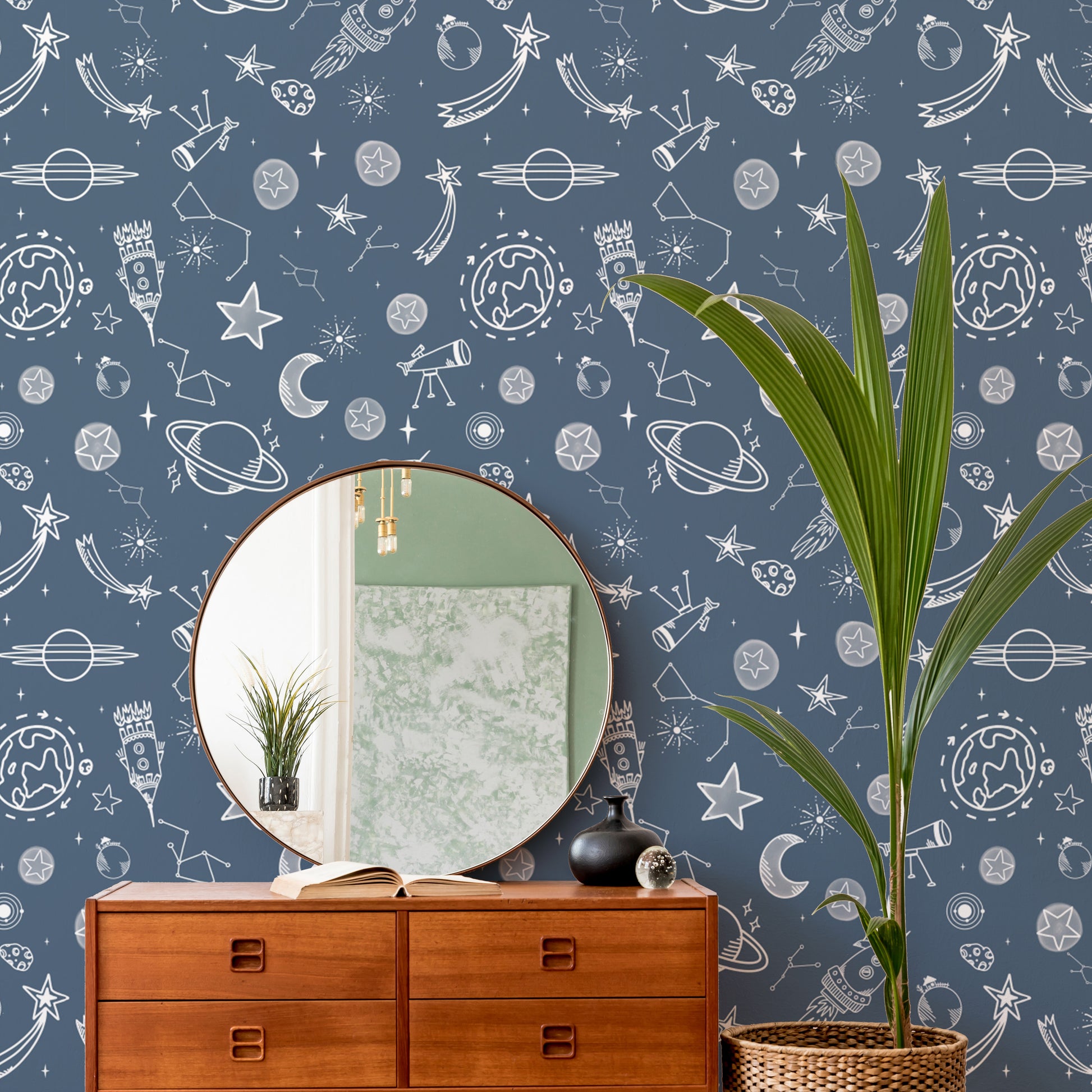 Space Voyage Blue Wallpaper with a stellar design