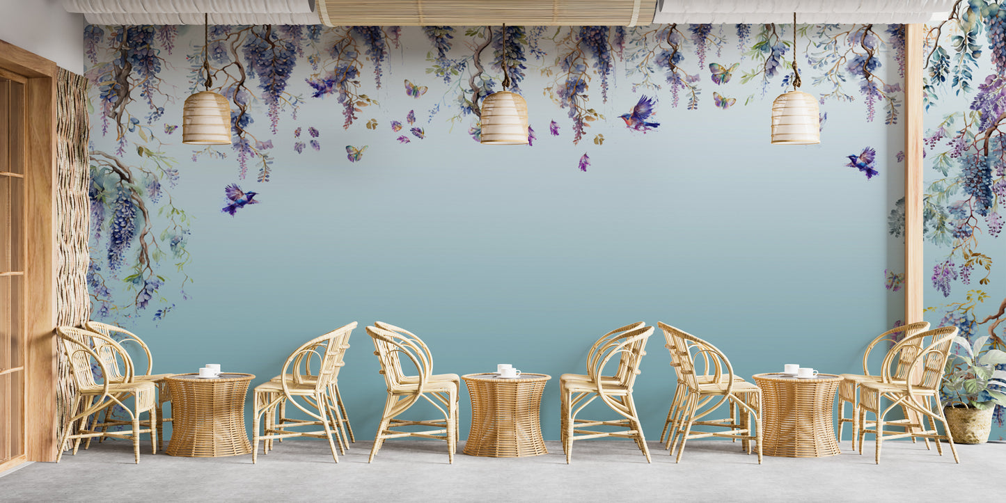 Wisteria Romance Blue Wallpaper Murals