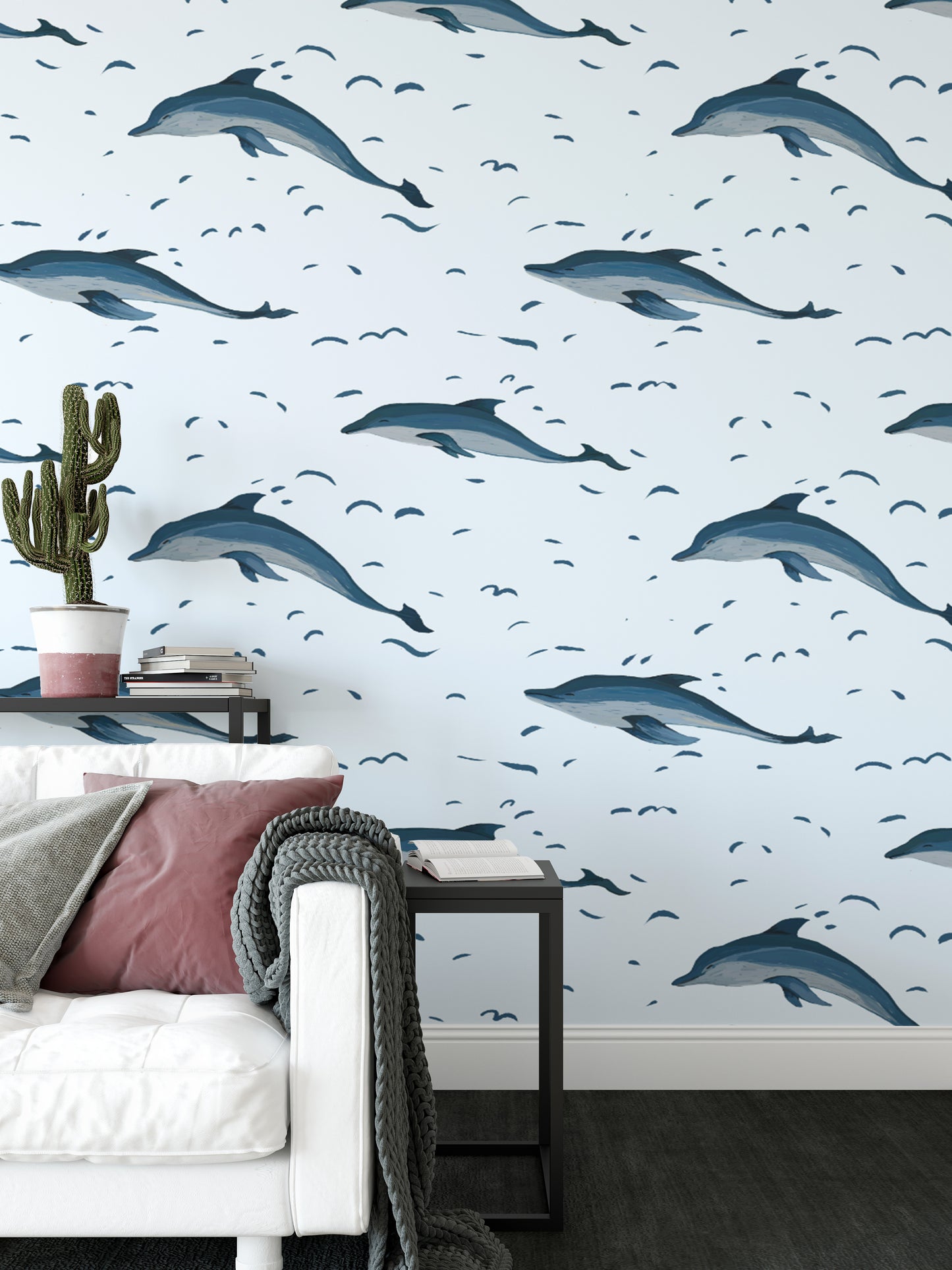 Elegant dolphins wallpaper for a dreamy, aquatic wall design.
