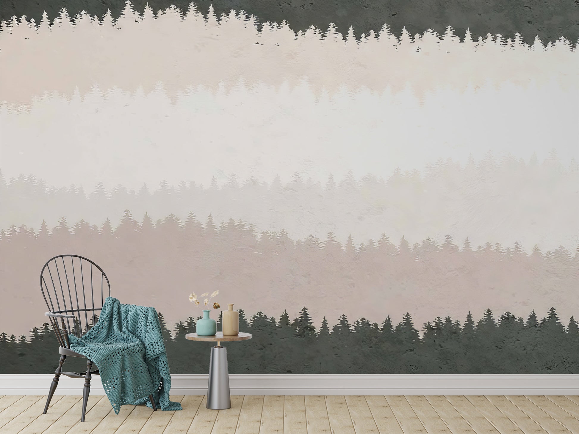 Shaded Timber wallpaper brings rustic charm to your living room.