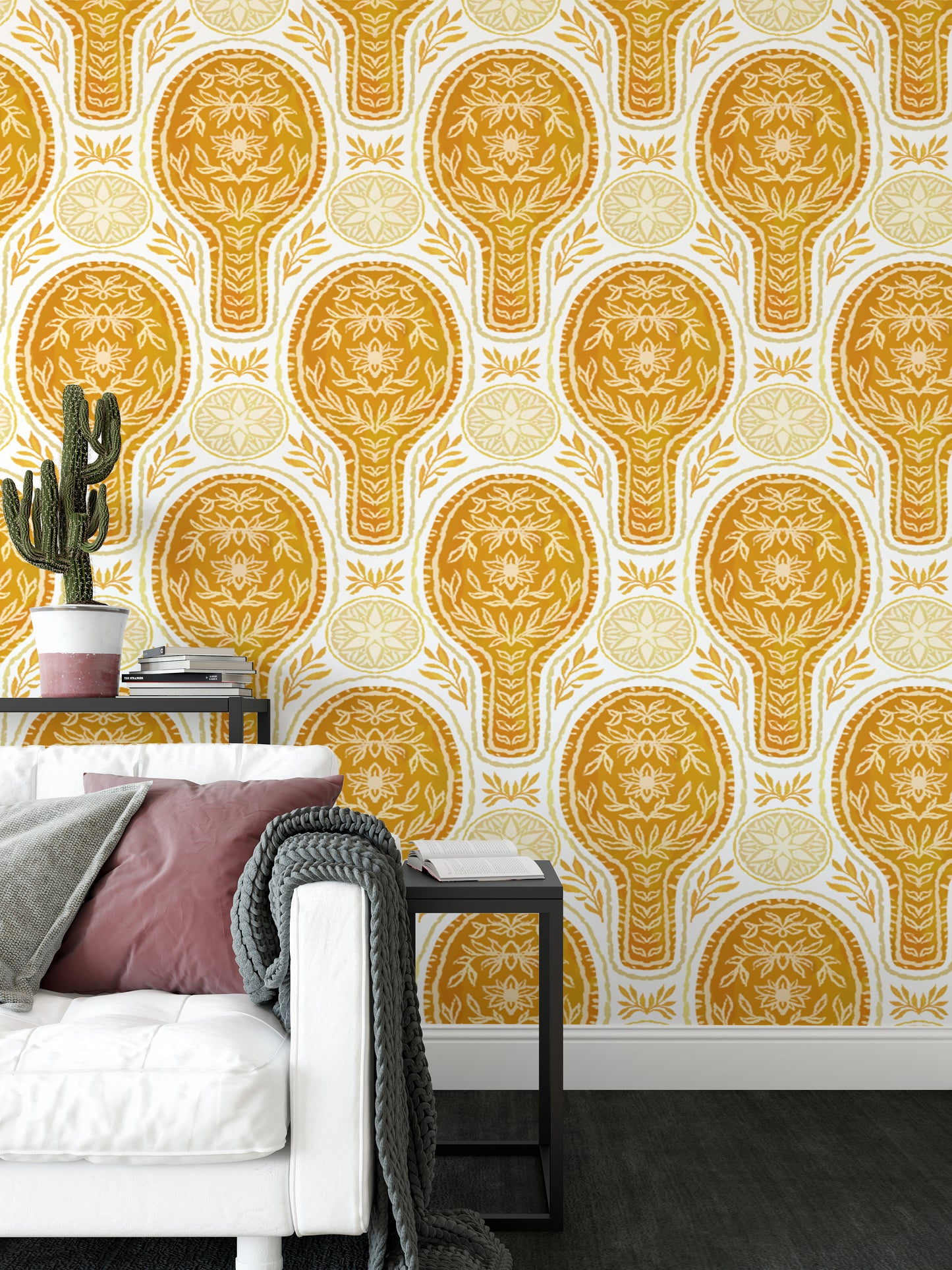 Floral Rockets Golden Yellow Wallpaper