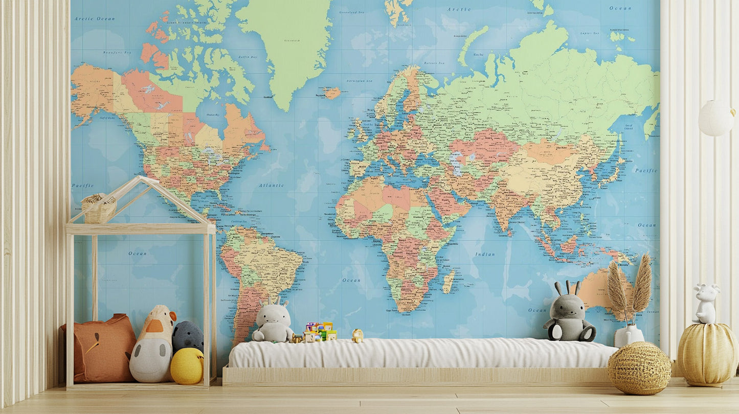 World Map Colourful Wallpaper Mural