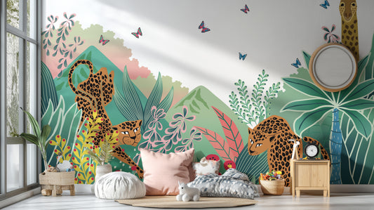 Jungle animals wallpaper mural for kids
