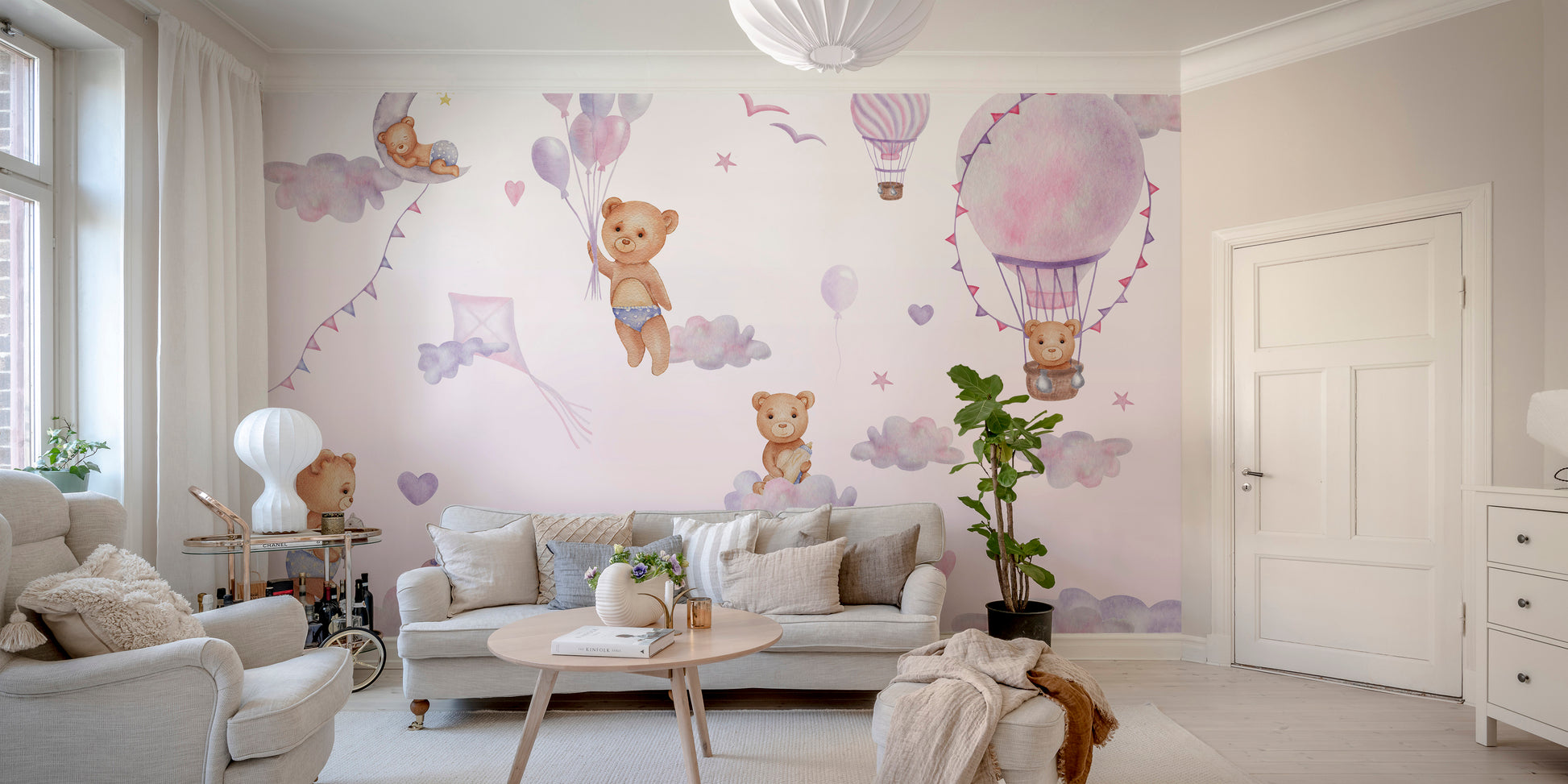 Bouncy Bear Sky Journey Mural stick on wallpaper