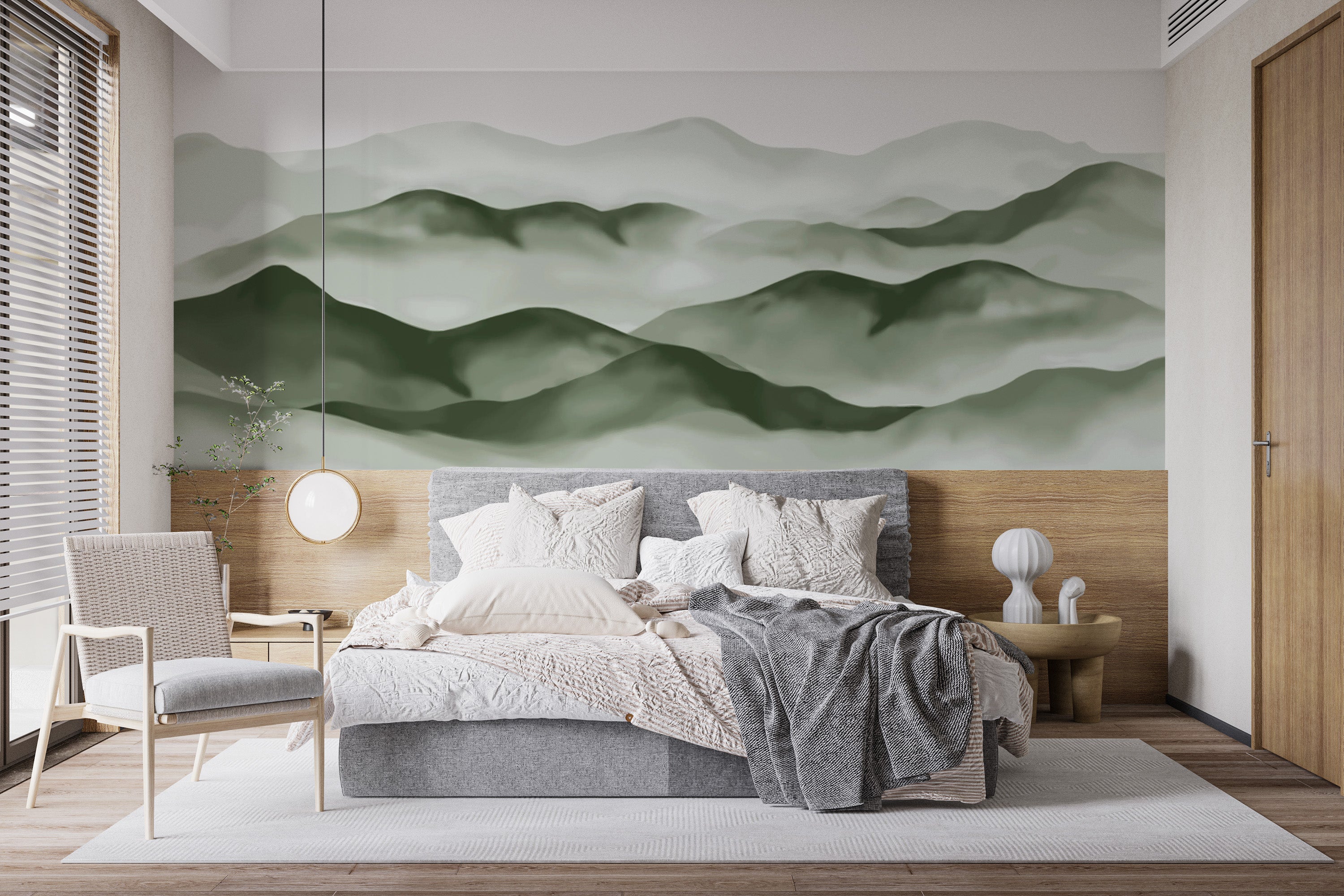 Nature-inspired green mountain wall art wallpaper