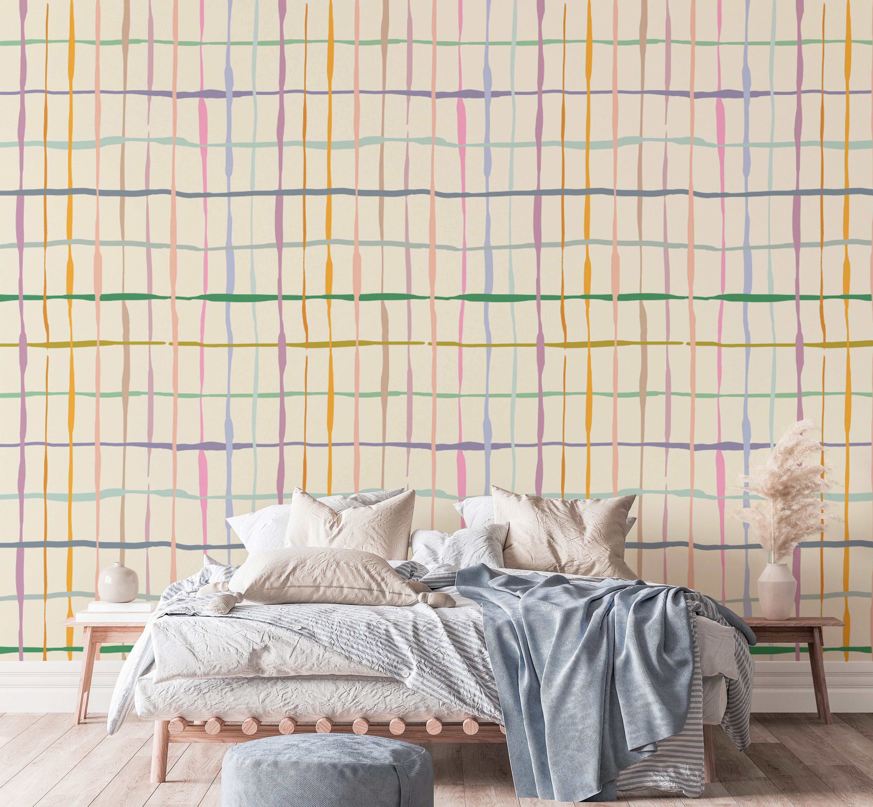 Elegant HydroTartan watercolor wallpaper for modern interiors.
