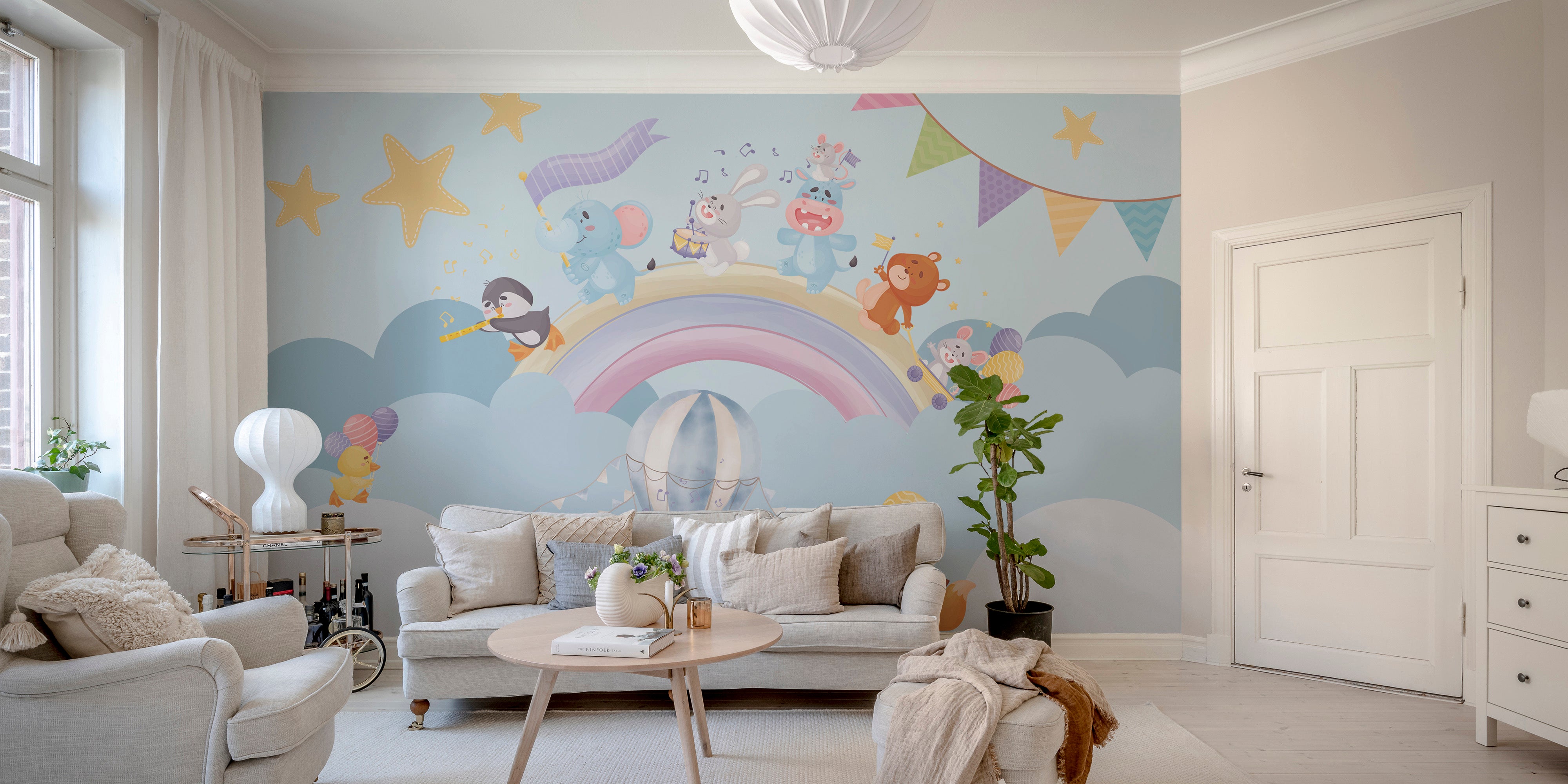 Musical Animals Rainbow Parade Mural wall decor wallpaper