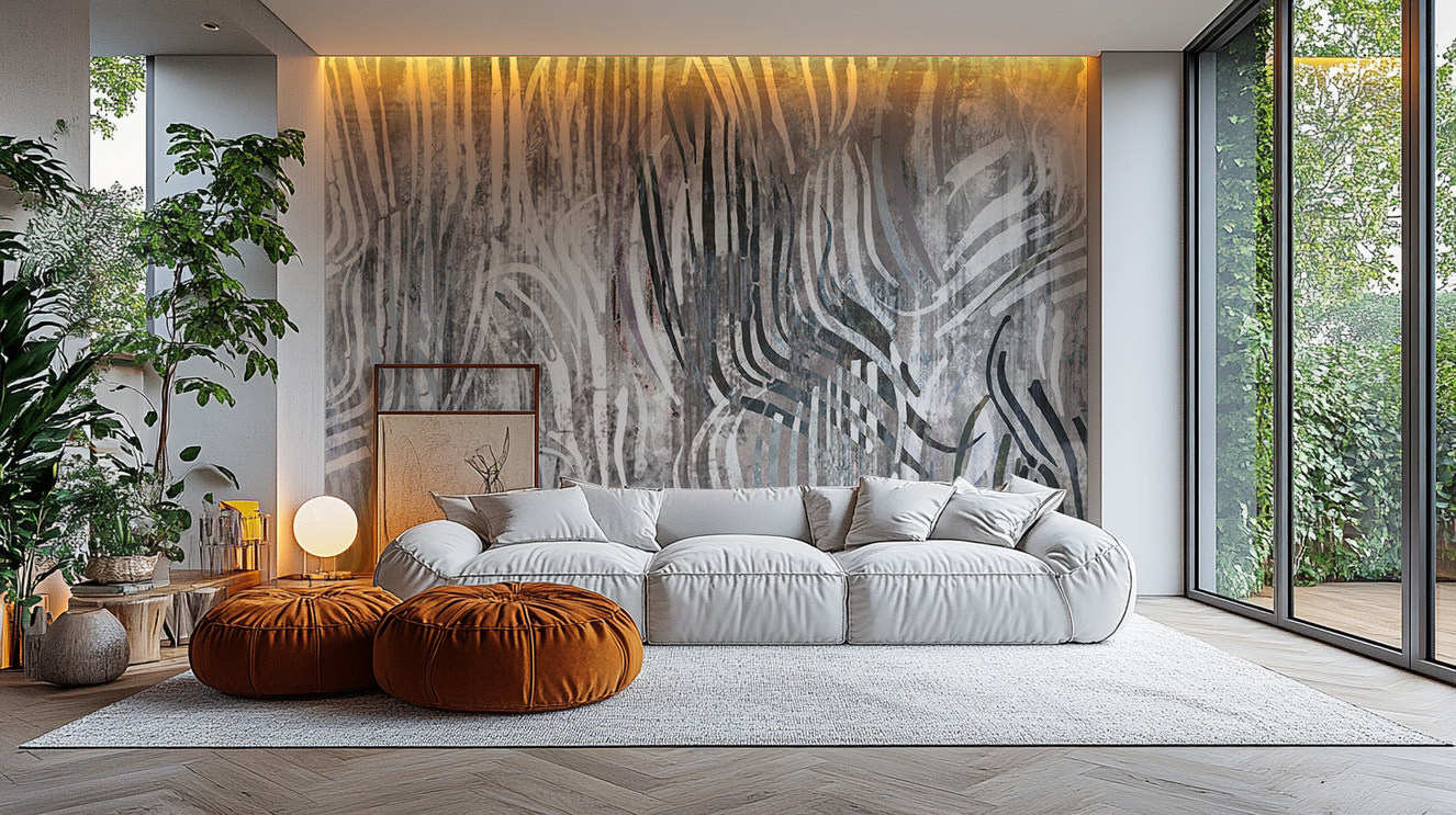 Abstract wallpaper creates a statement in the living room